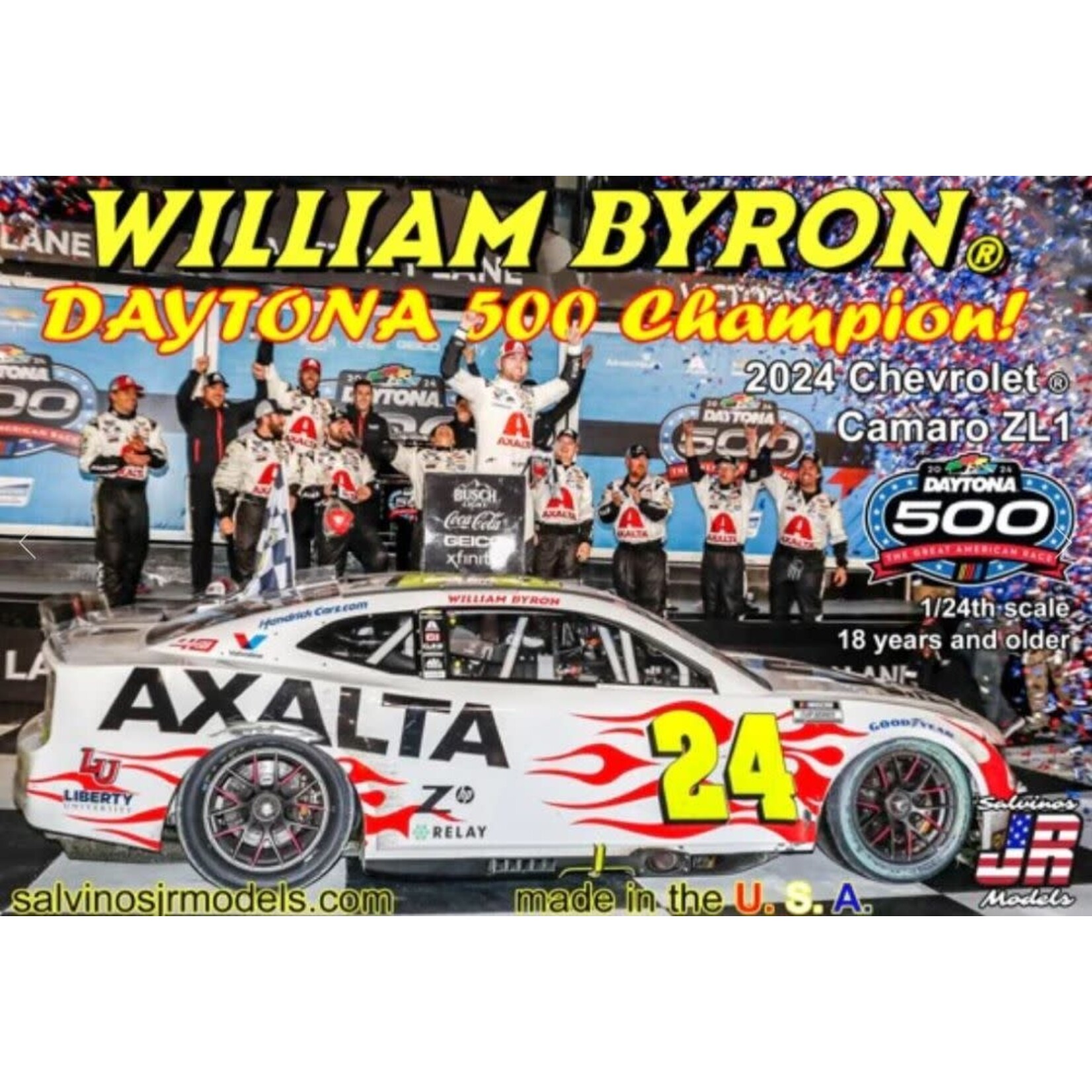 Salvinos Jr Models 1/24 Willam Byron 2024 NASCAR Chevrolet Camaro ZL1 Daytona 500 Winner Race Car (Ltd Prod)