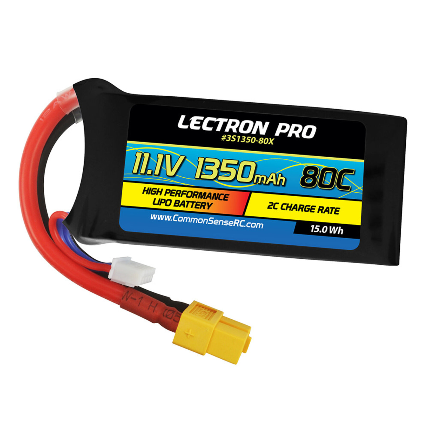 Common Sense RC 11.1V 1350 mAh 80C Lipo Battery with XT60 Connector