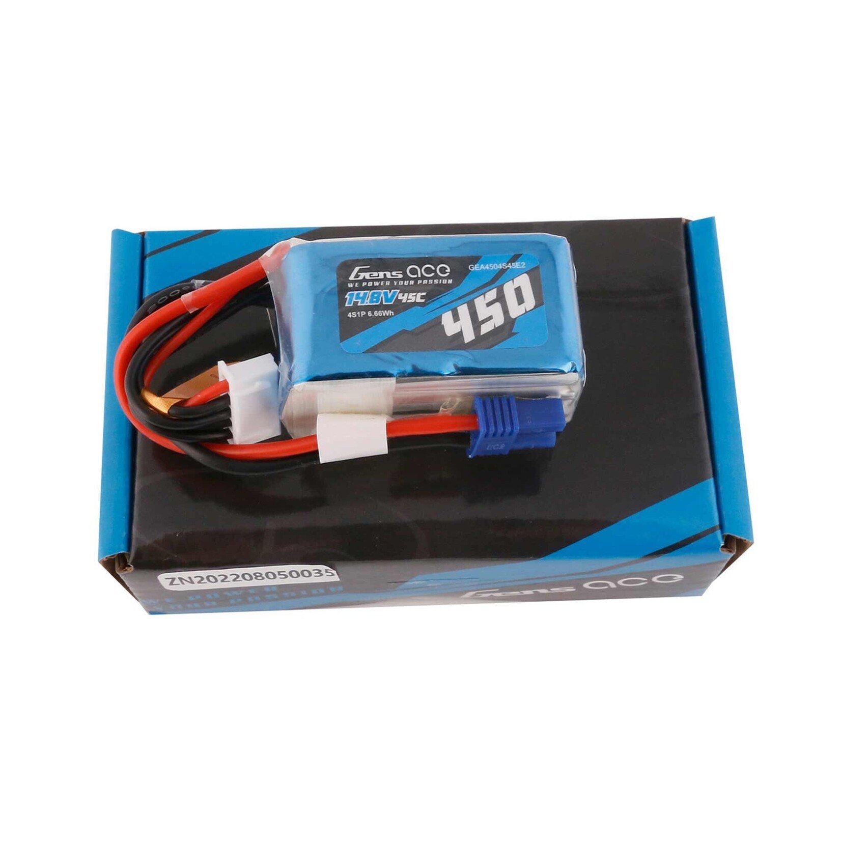 Gens Ace 14.8V 450mAh 4S 45C LiPo Battery: EC2