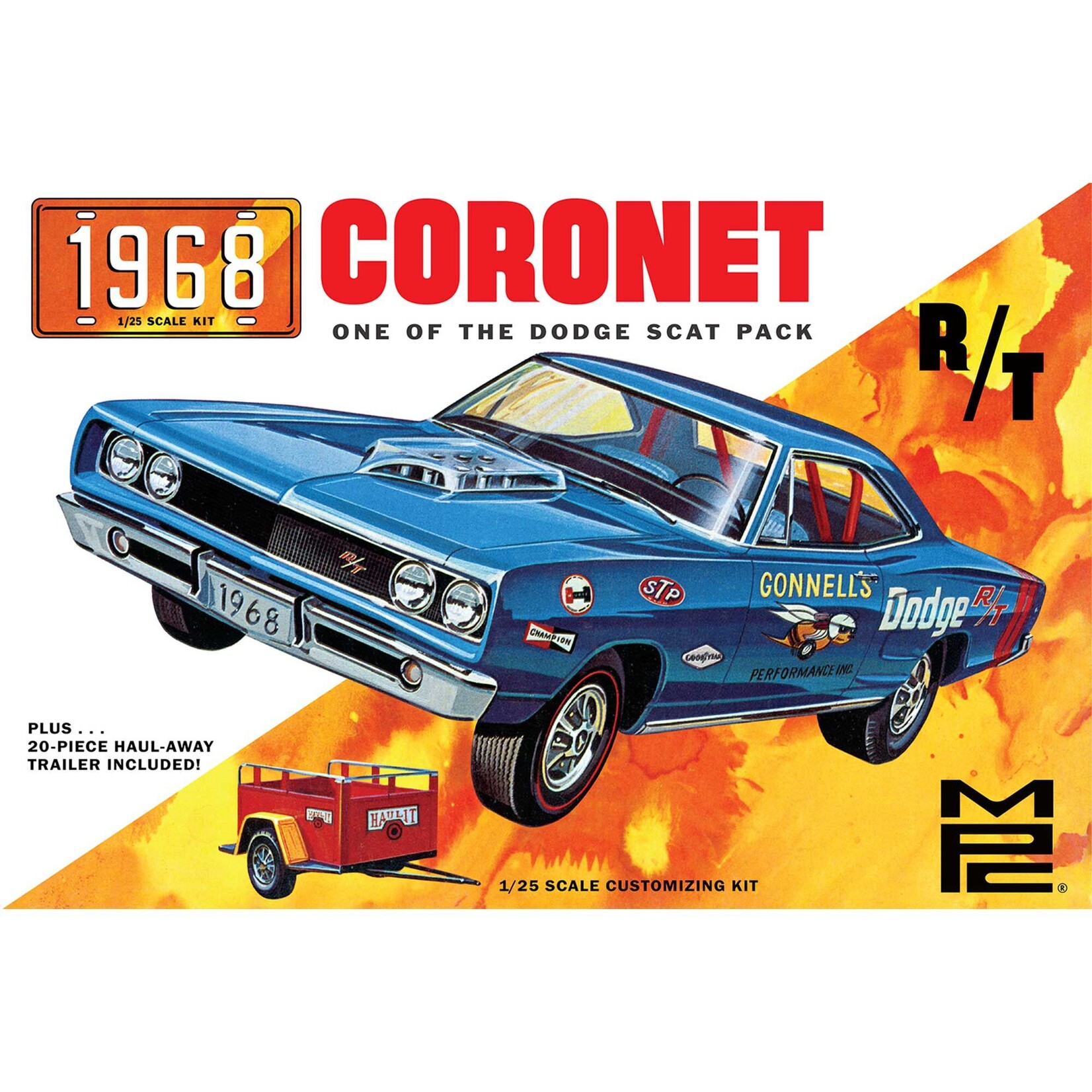 MPC 1/25 1968 Dodge Coronet Hardtop with Trailer, Model Kit