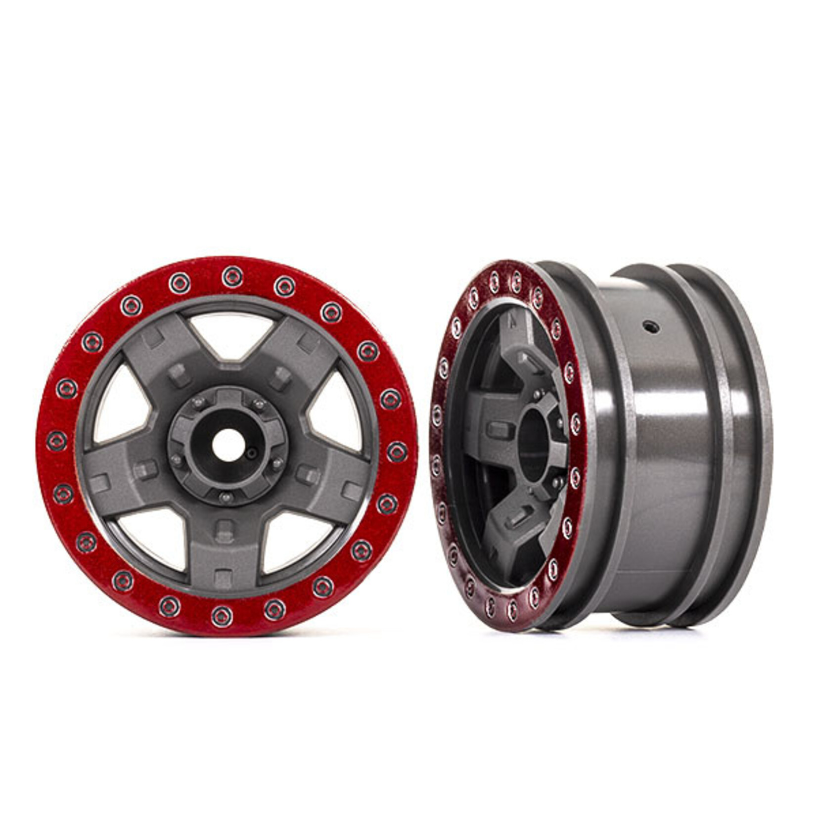 Traxxas Wheels, TRX-4® Sport 2.2 (gray, red beadlock style) (2)