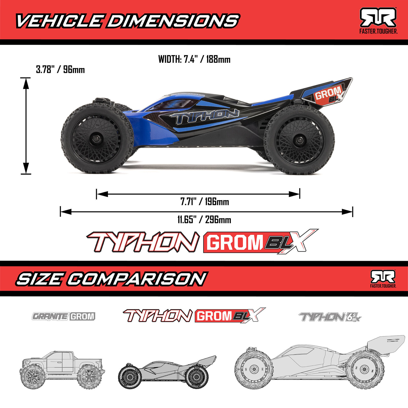 Arrma TYPHON GROM 223S BLX Brushless 4X4 Small Scale Buggy RTR with DSC (Battery & Charger included), Red