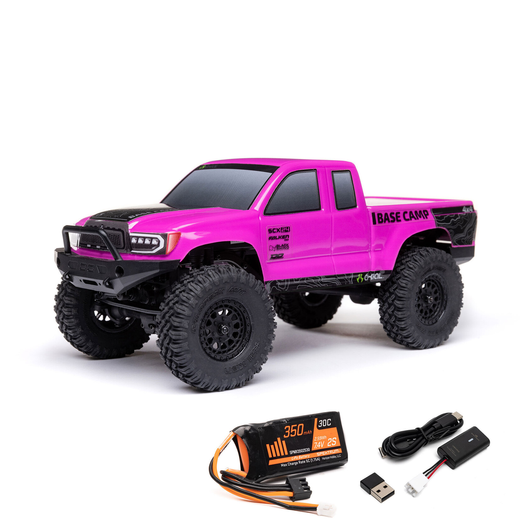 Axial 1/24 SCX24 Base Camp 4WD Rock Crawler Brushed RTR with Battery & Charger, Pink