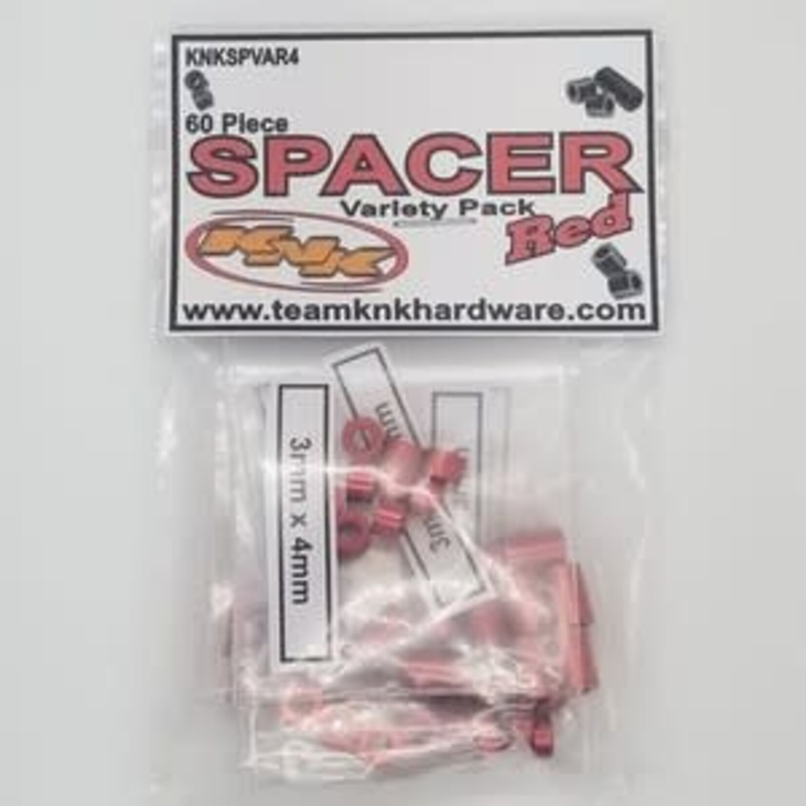 KNK 60 Piece 3mm Aluminum Spacer Variety Pack - Red