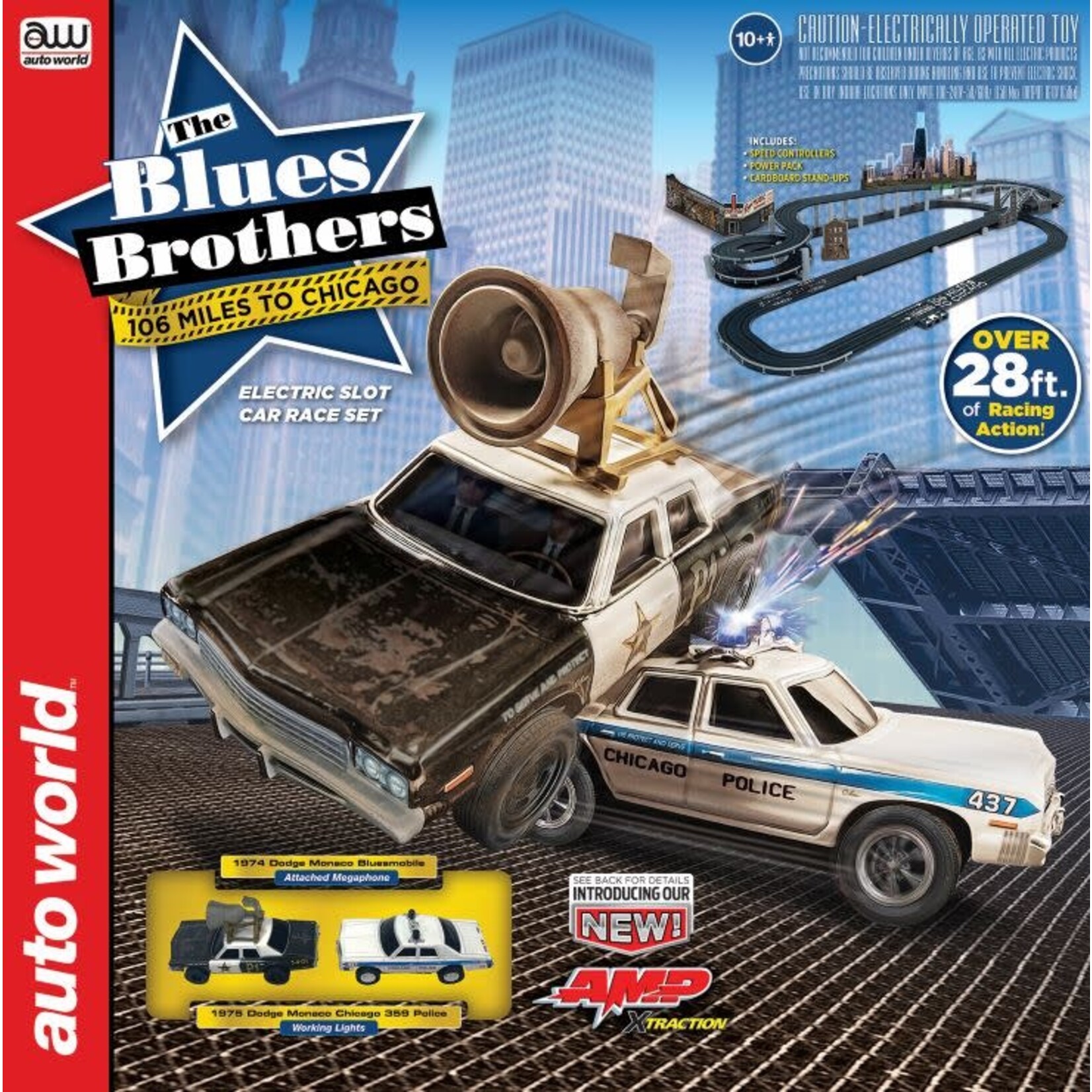 HO Blues Brothers 106 Miles to Chicago 28' Slot Car Racing Set