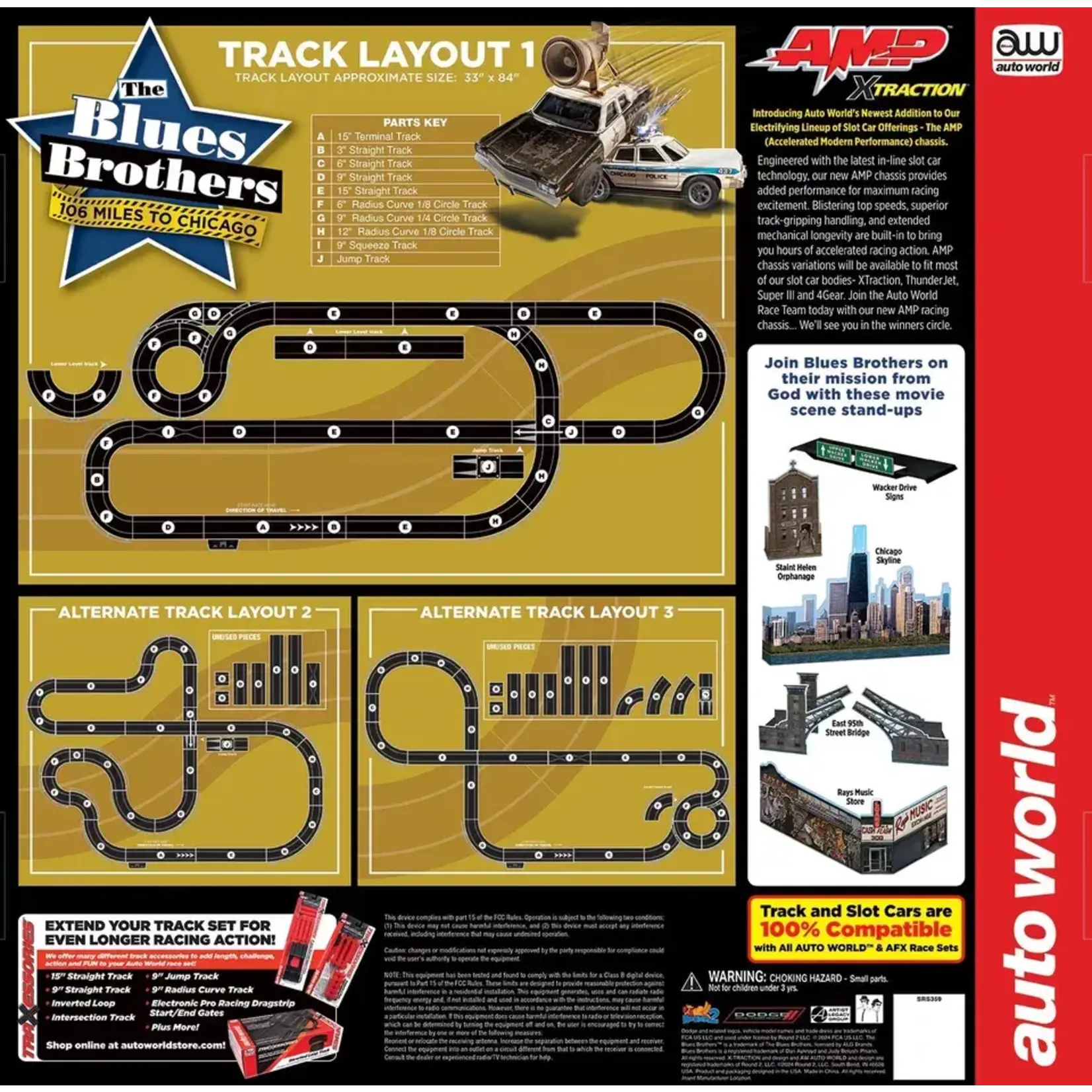 HO Blues Brothers 106 Miles to Chicago 28' Slot Car Racing Set