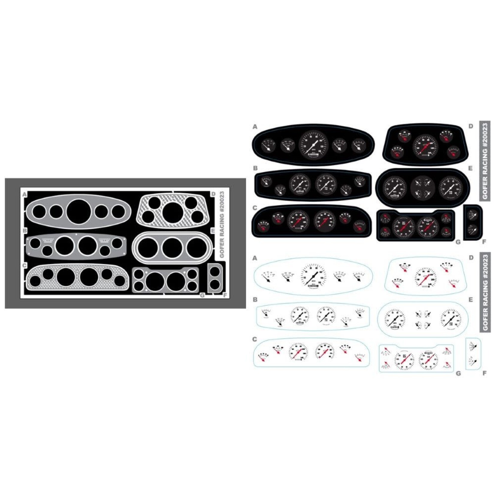 Gofer Racing 1/24-1/25 Custom Instrument Panel w/Black & White Gauges