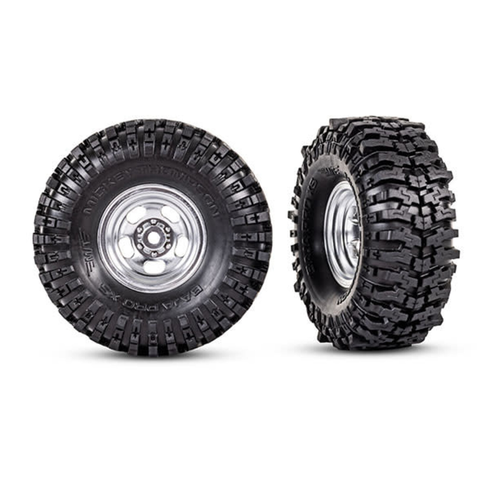 Traxxas Mickey Thompson® Baja Pro™ Xs 2.4x1.0" tiresand satin chrome wheels 1.0" (2)