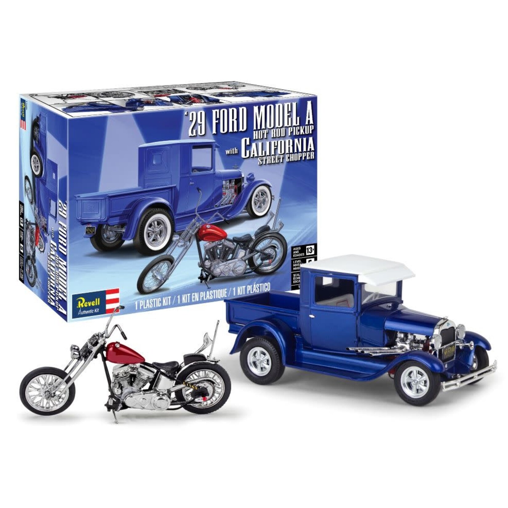 Revell 1/25 1929 Ford Model A Hot Rod Pickup Truck w/CA Street Chopper