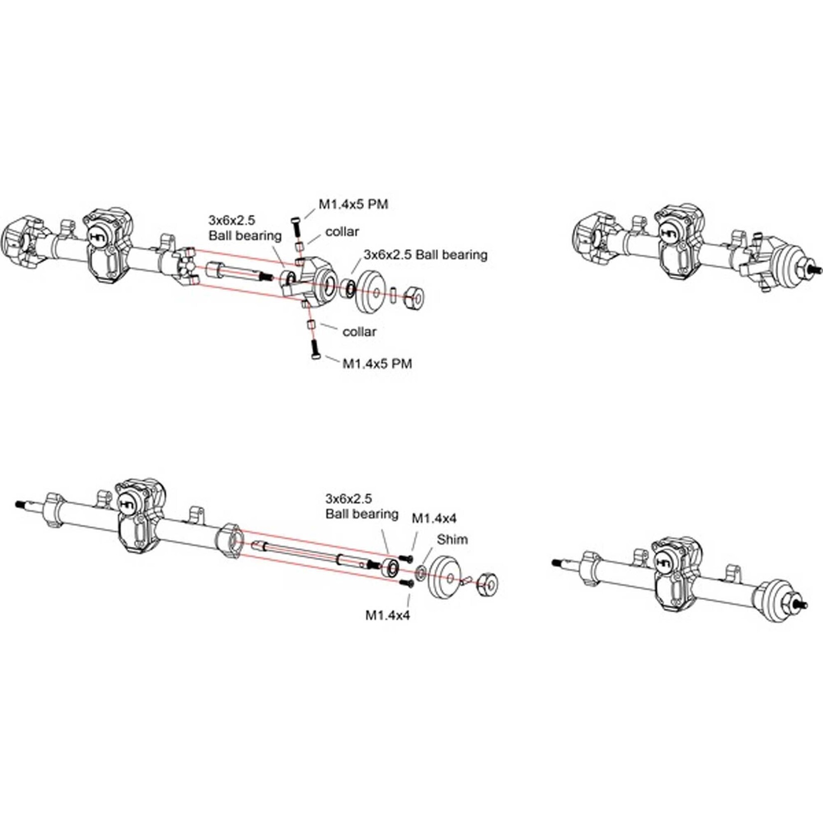 Hot Racing (HR) +4mm Steel Axles Brass Weights (4): SCX24