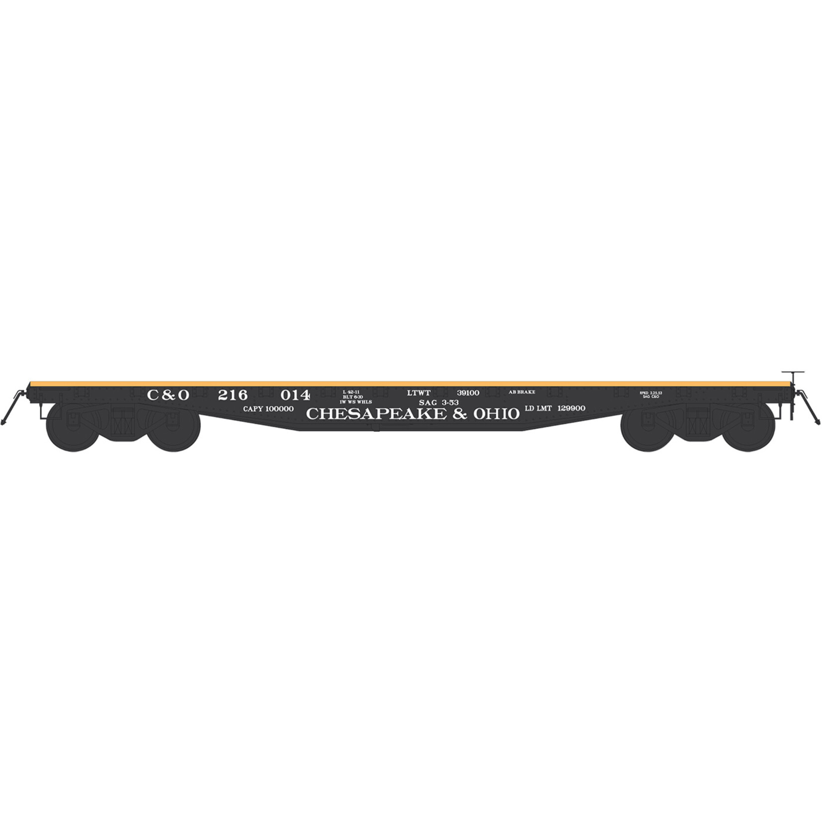 HO 42'10" Fishbelly Side Sill Flatcar - Ready to Run -- Chesapeake & Ohio (black)