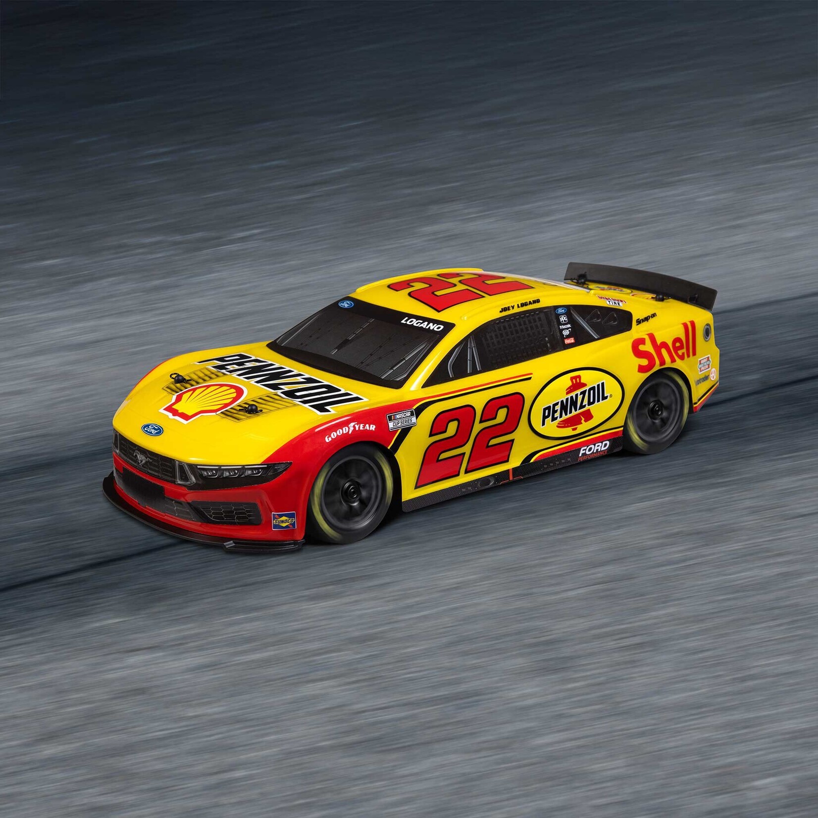 Losi 1/12 NASCAR RC Racecar Joey Logano No. 22 Shell 2025 Ford Mustang 2S AWD RTR Brushed On-Road (Battery & Charger Included)