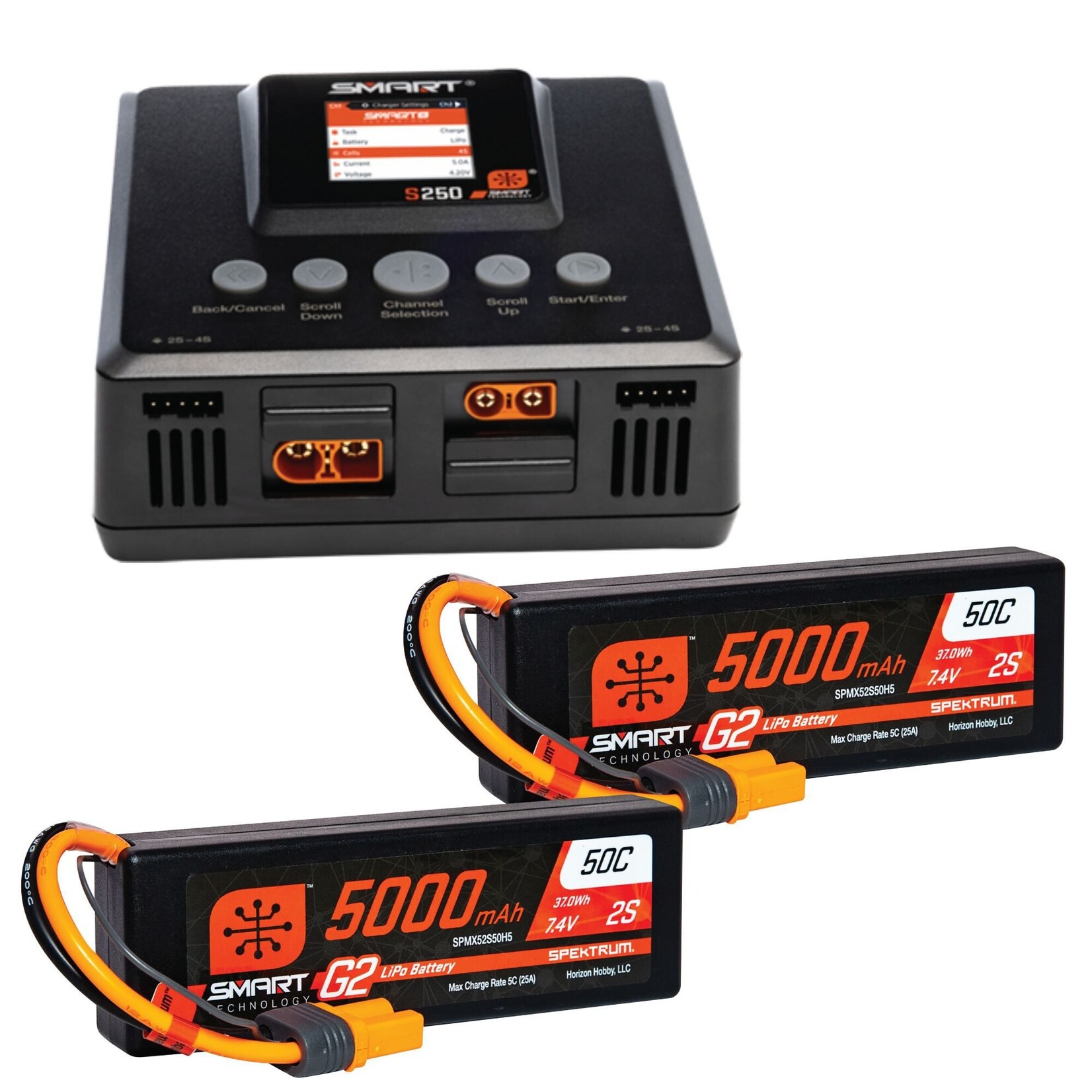 Spektrum Smart Powerstage 4S Surface Bundle: (2) G2 5000mAh 2S LiPo IC5 & S250 Charger