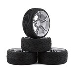 Yeah Racing Spec T Pre-Mounted On-Road Touring Tires w/MS Wheels (Silver) (4)