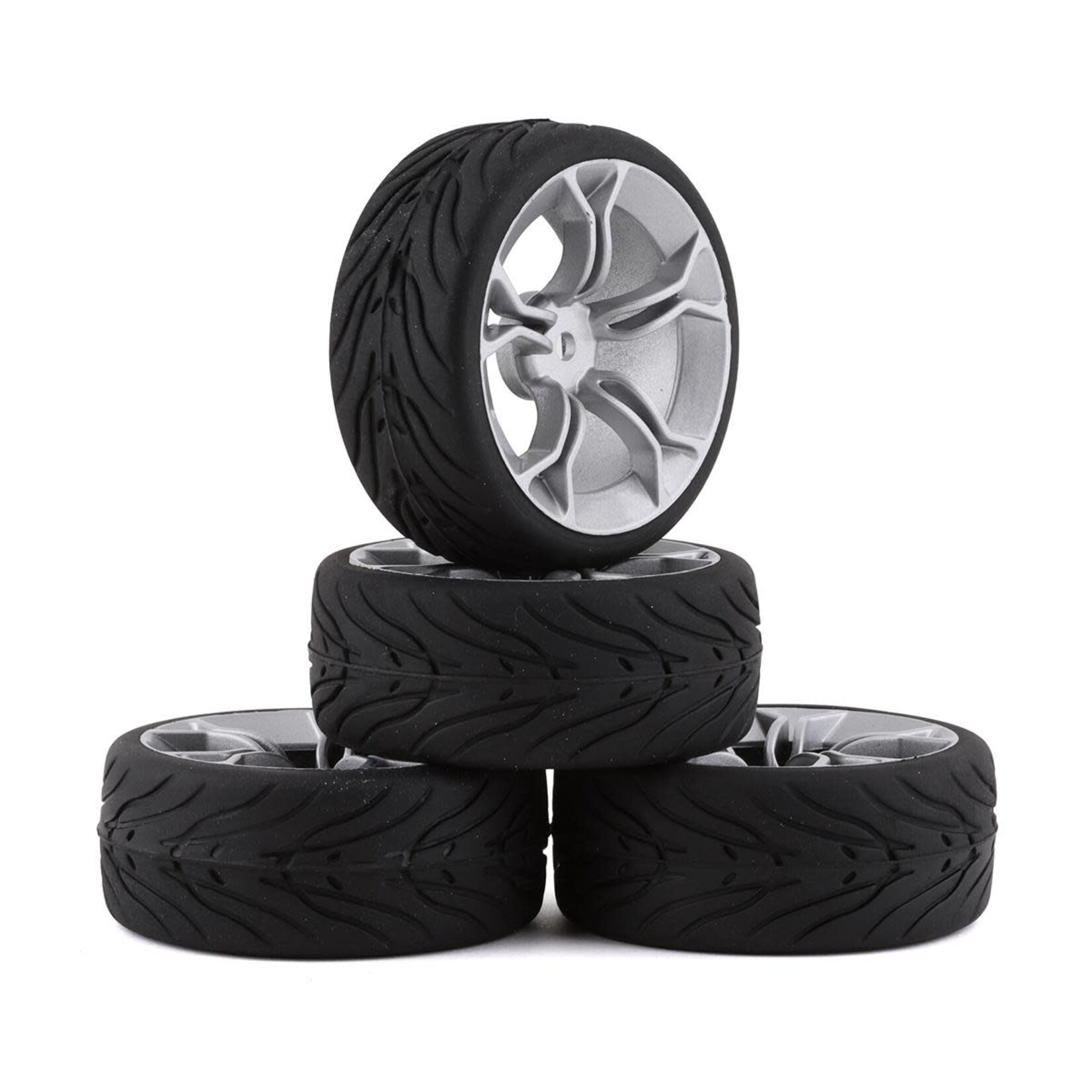 Yeah Racing Spec T Pre-Mounted On-Road Touring Tires w/MS Wheels (Silver) (4)