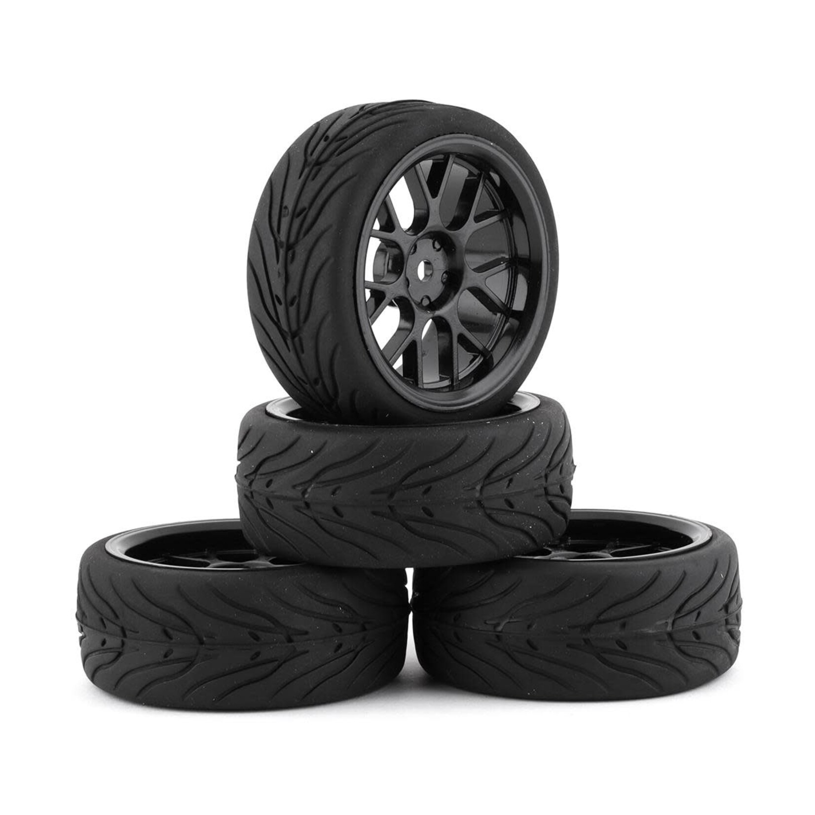 Yeah Racing Spec T Pre-Mounted On-Road Touring Tires w/CS Wheels (Black) (4)
