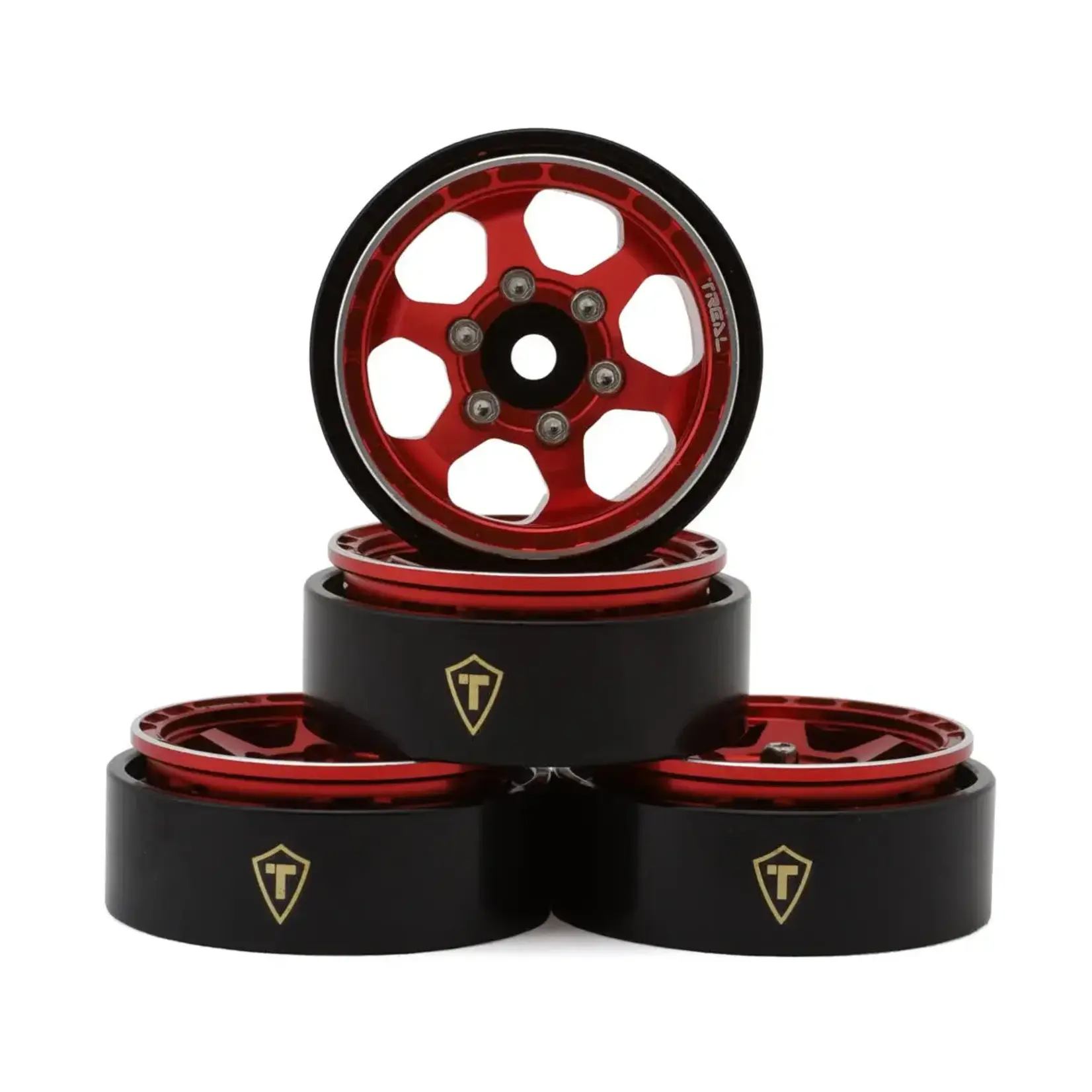 Treal Hobby Type D 1.0" Concave 6-Spoke Beadlock Wheels (Red) (4) (21.2g)