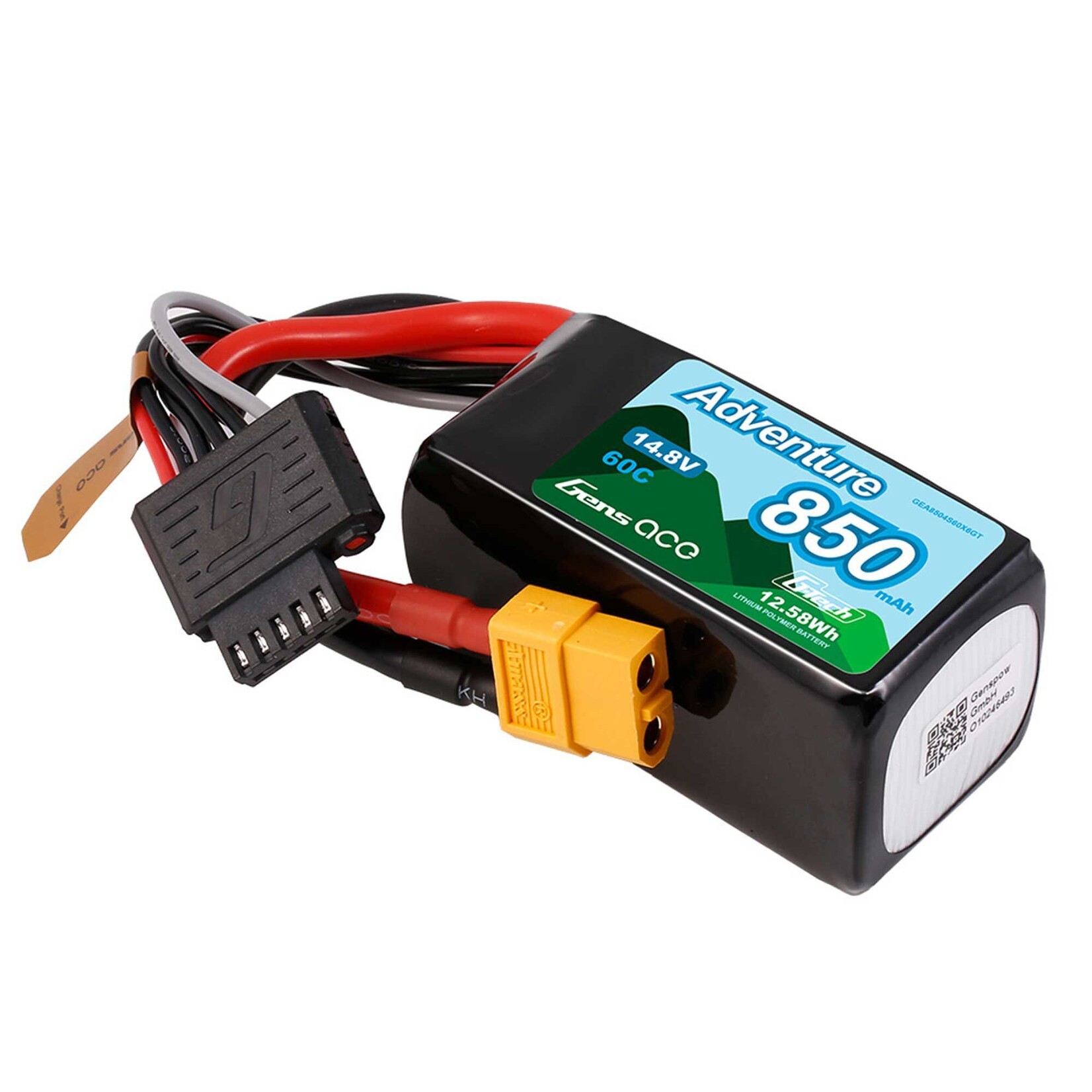 Gens Ace 14.8V 850mAh 4S 60C G-Tech LiPo Battery: XT60