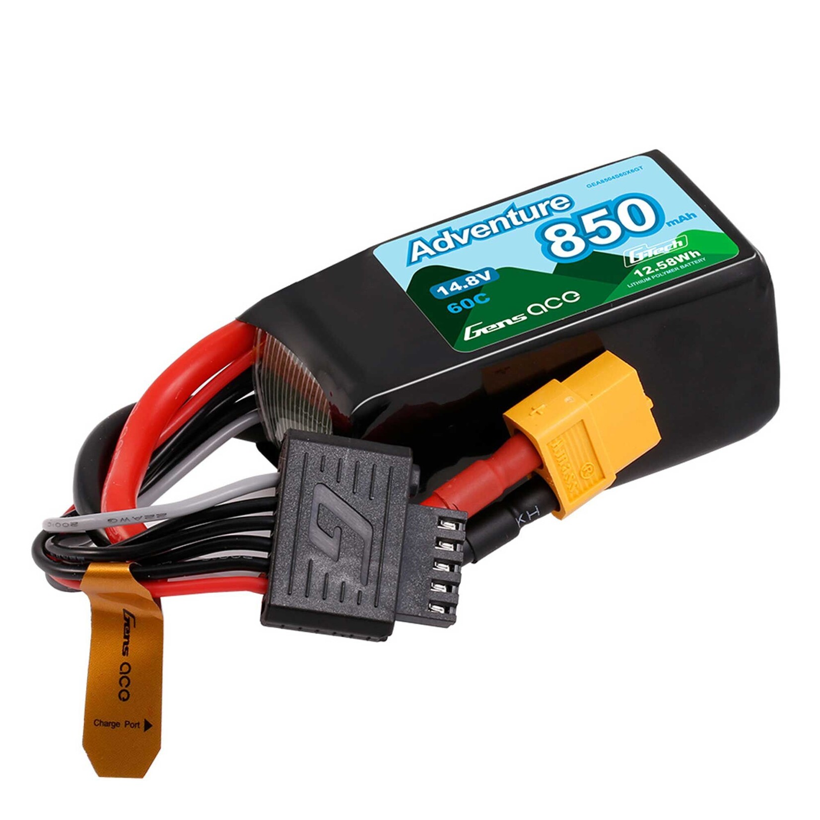 Gens Ace 14.8V 850mAh 4S 60C G-Tech LiPo Battery: XT60