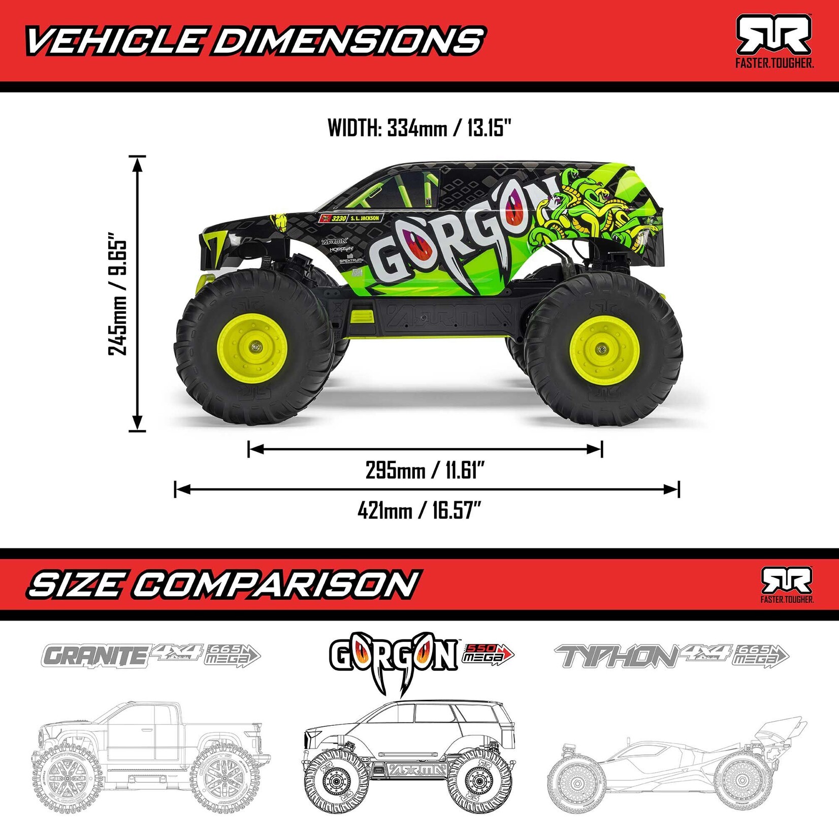 Arrma 1/10 GORGON 2WD RTR Brushed Monster Truck (Battery & Charger Included), Gun Metal