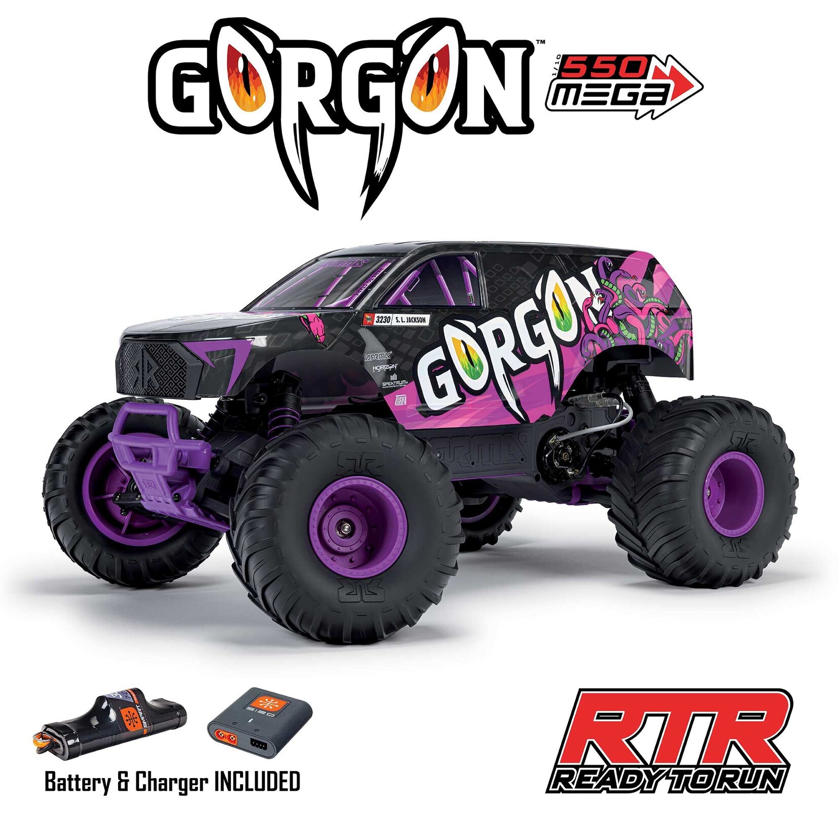 Arrma 1/10 GORGON 2WD RTR Brushed Monster Truck (Battery & Charger Included), Purple