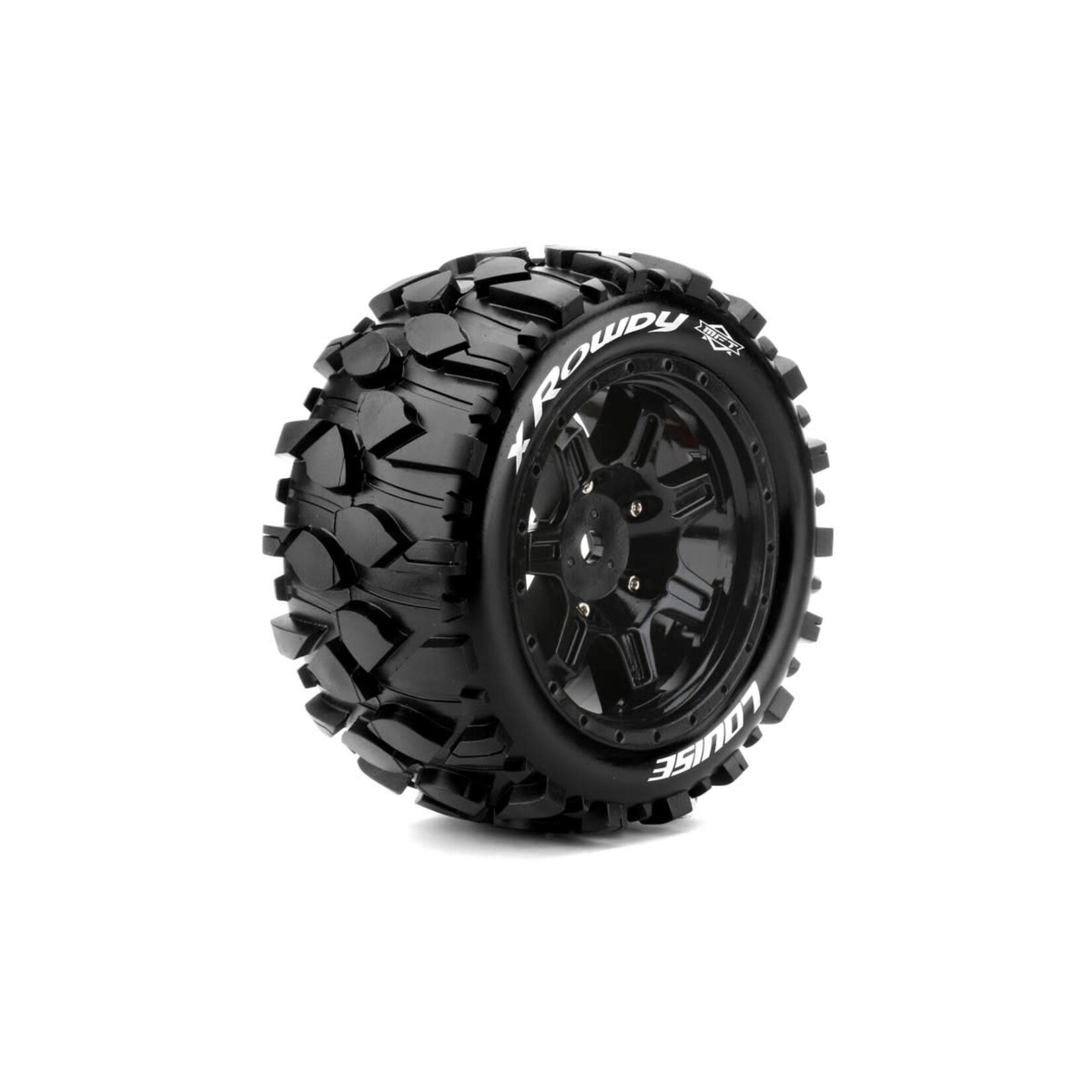 MFT X-Rowdy Sport Monster Truck Tires, 24mm Hex, Mounted on Black Rim (2)