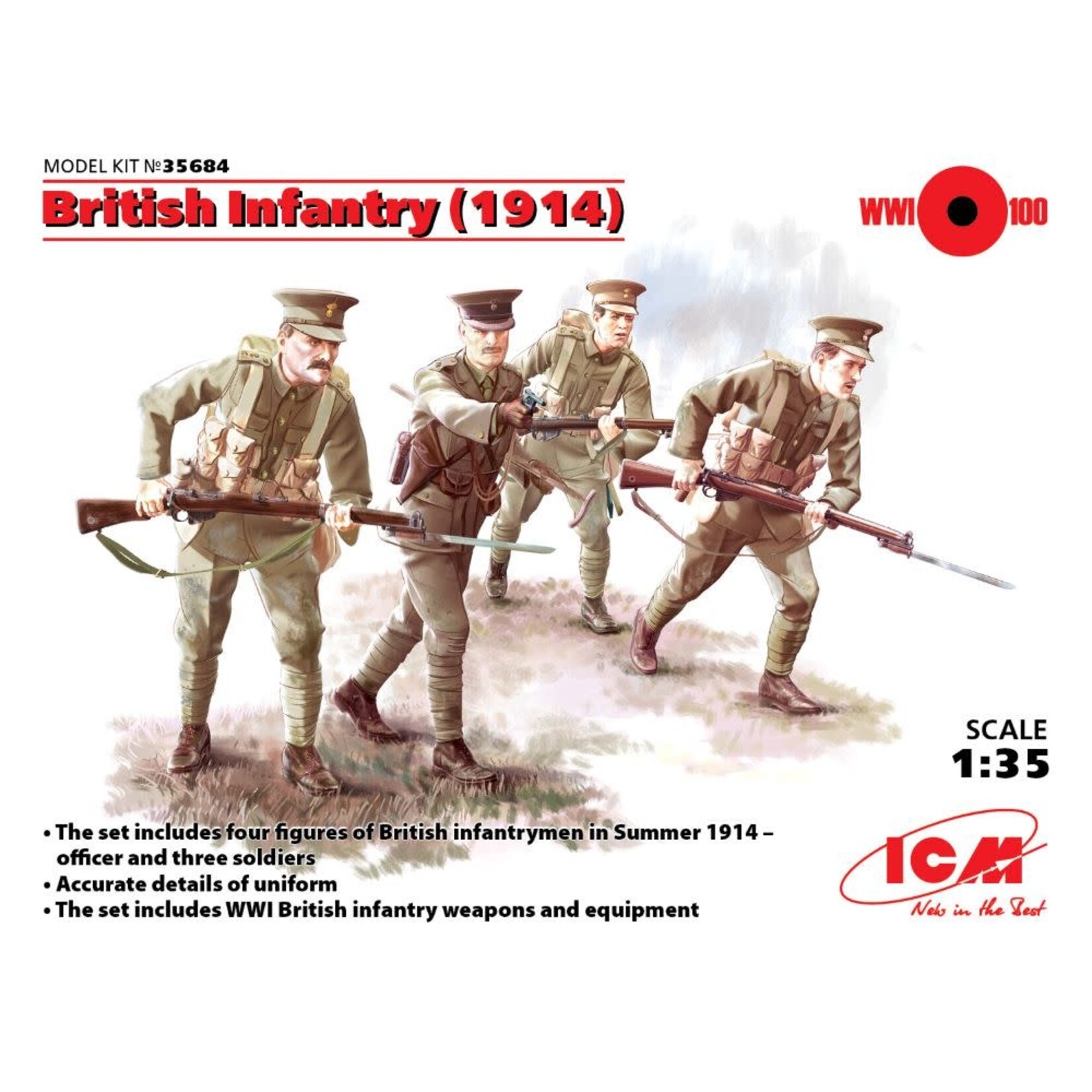 1/35 WWI British Infantry (4) w/Weapons 1914