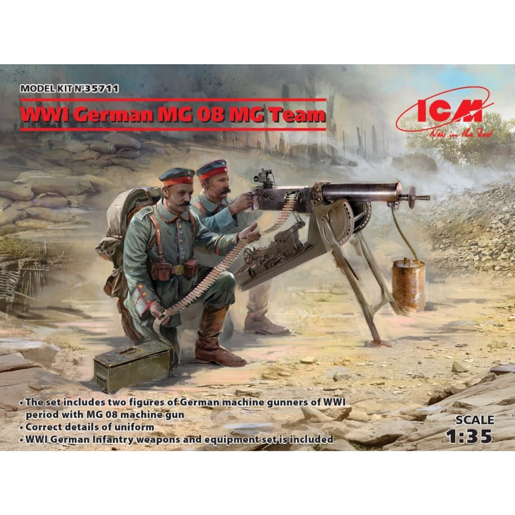 1/35 WWI German MG08 MG Team (2) w/Machine Gun, Weapons & Equipment