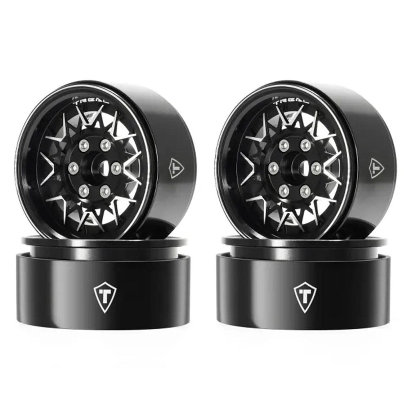 Treal Hobby Treal Hobby Type V 1.9" V-Spoke Beadlock Wheels (Black) (4)