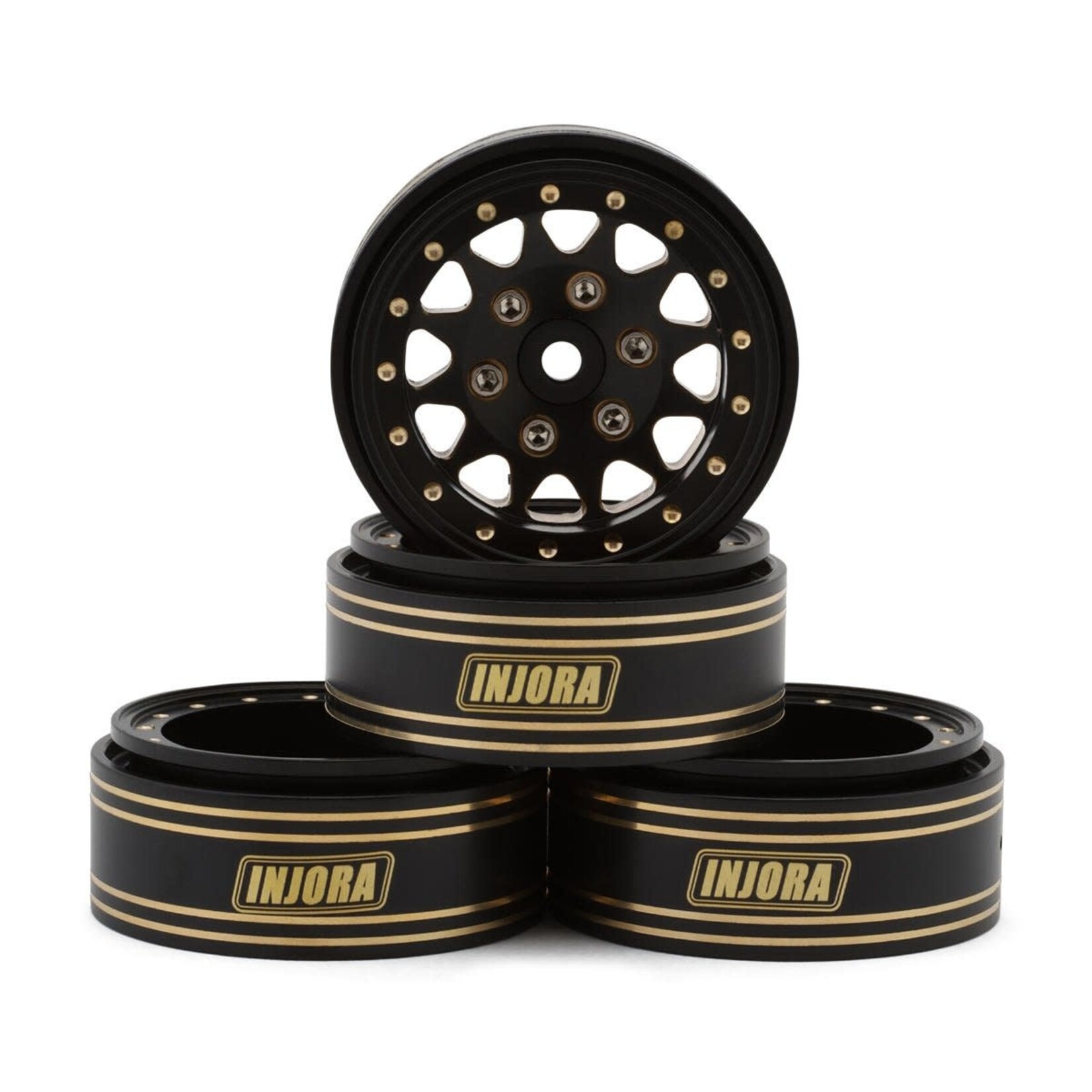 Injora 1.3" D-Slot Brass Micro Rock Crawler Beadlock Wheels (68g ea) (Black) (4)