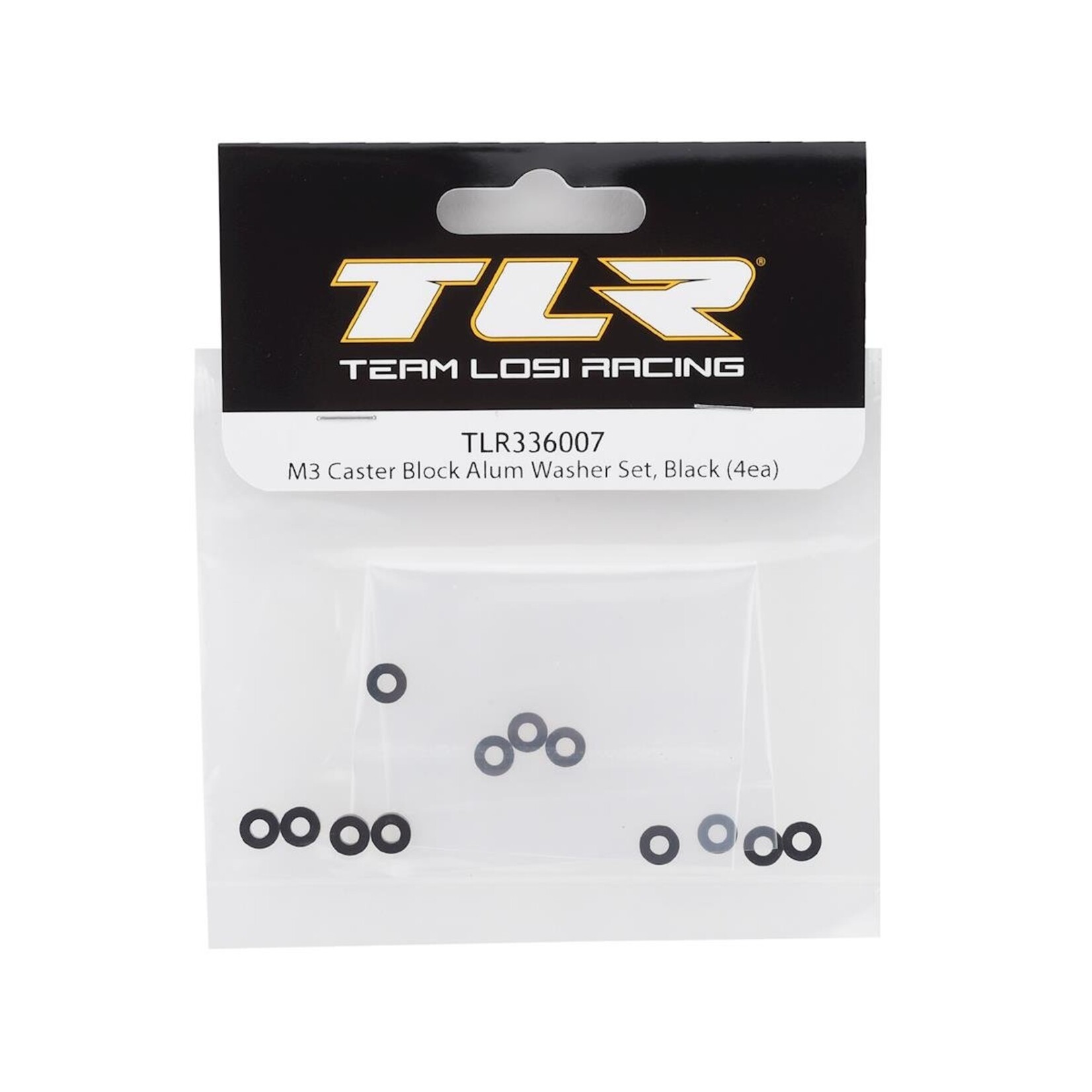 Team Losi Racing (TLR) M3 Caster Block Aluminum Washer Set, Black (4)