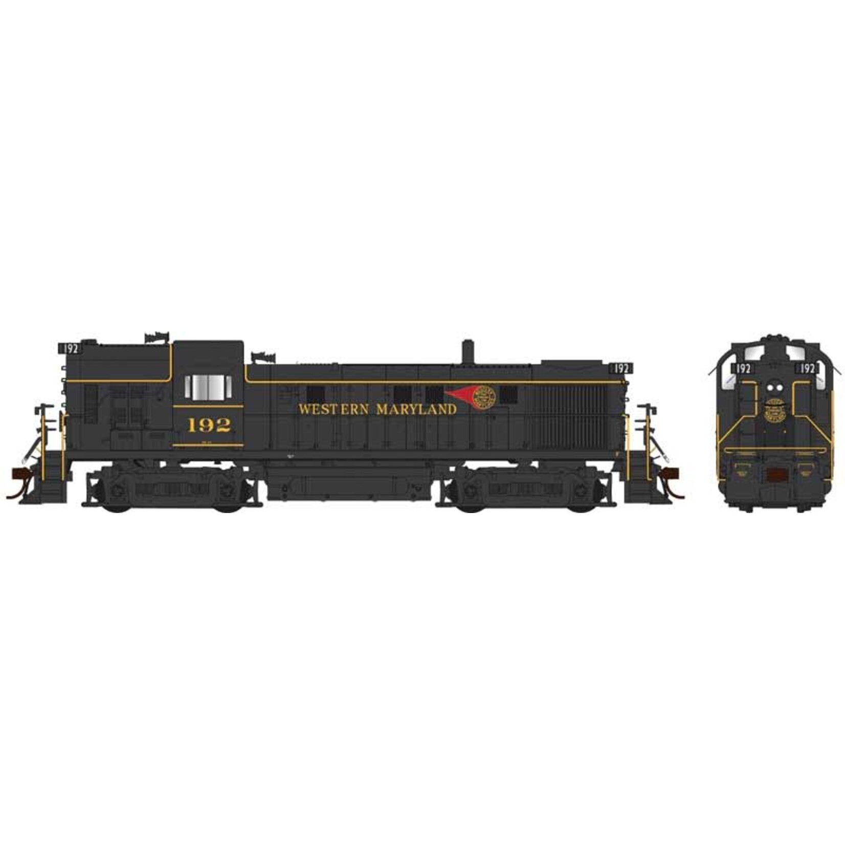 HO Western Maryland #192 RS-3 Hammerhead DCC (black, yellow, Fireball Logo)
