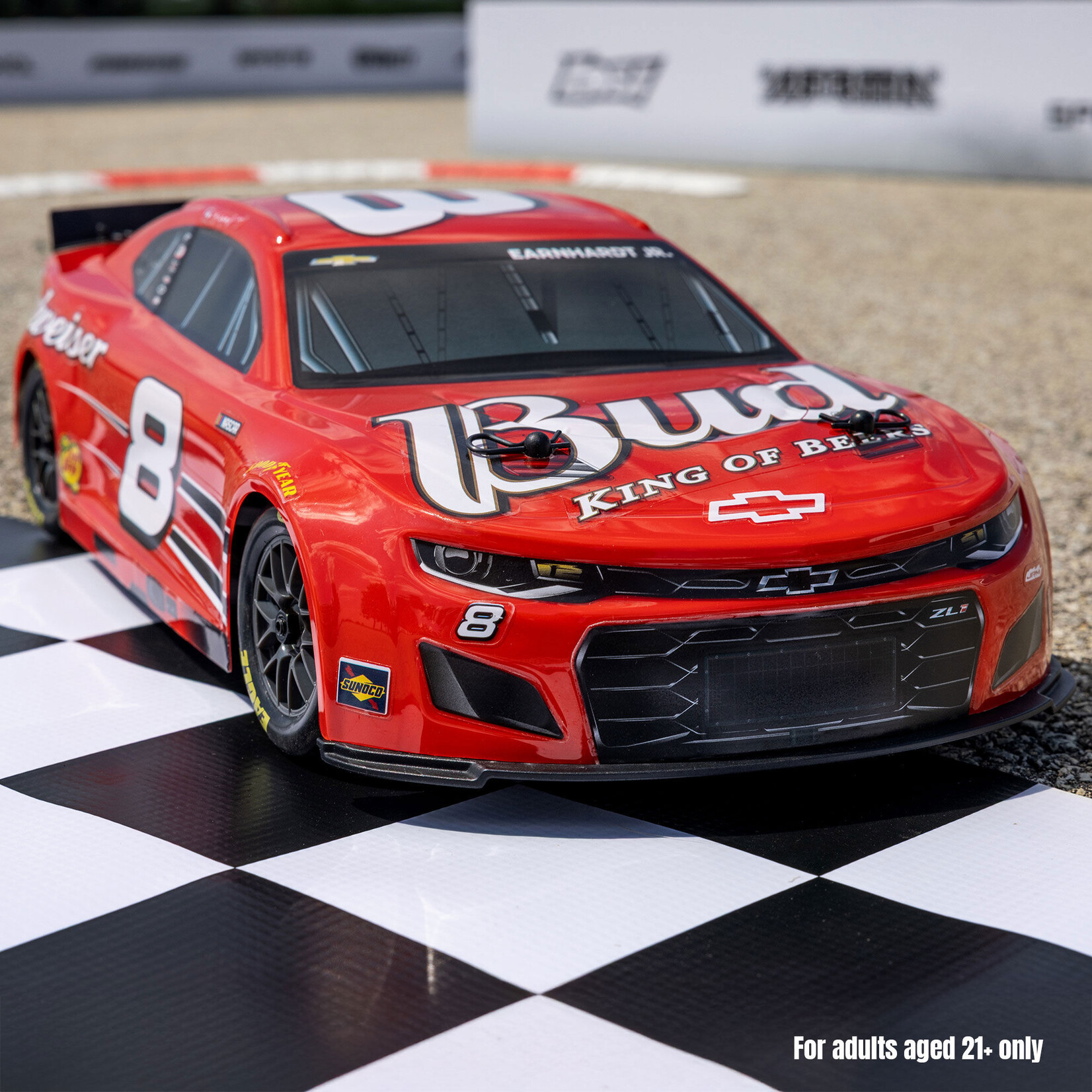 Losi 1/12 NASCAR RC Racecar Dale Earnhardt Jr. No. 8 Budweiser Chevrolet ZL1 2S AWD RTR Brushed On-Road (Battery & Charger Included), Red