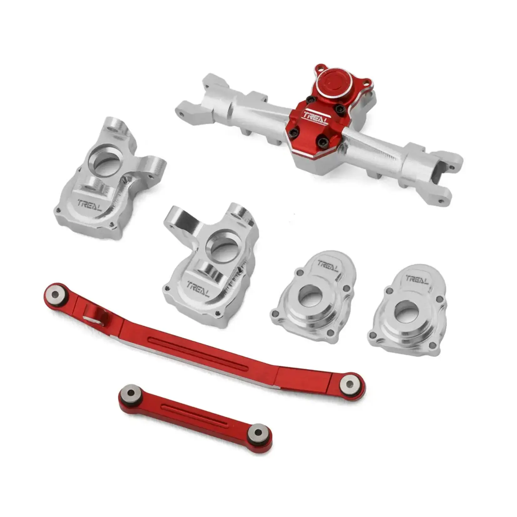 Treal Hobby Axial SCX24 Front End Upgrade Kit (Silver/Red)