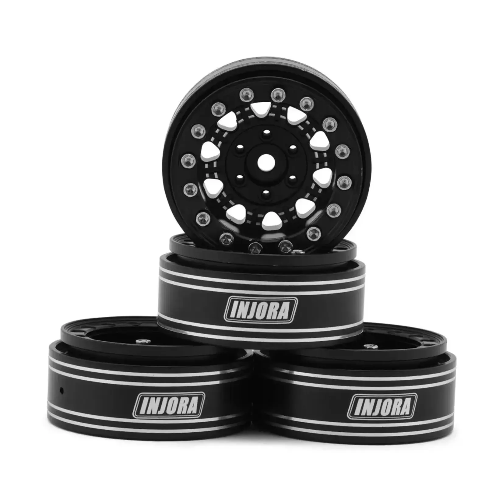 Injora 1.3" D-Slot Aluminum Micro Crawler Beadlock Wheels (27g ea) (Black/Black) (4)