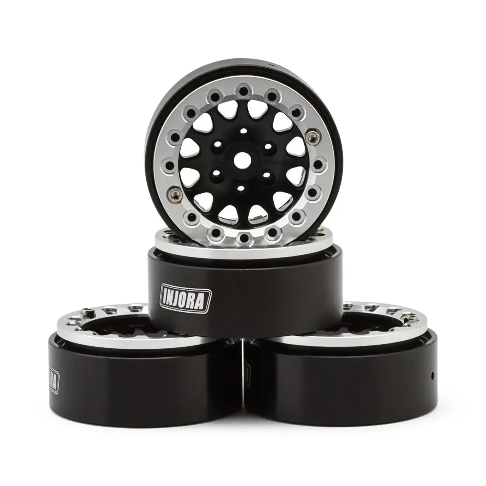 Injora 1.3" D-Slot Aluminum Micro Crawler Beadlock Wheels (27g ea) (Black/Chrome) (4)