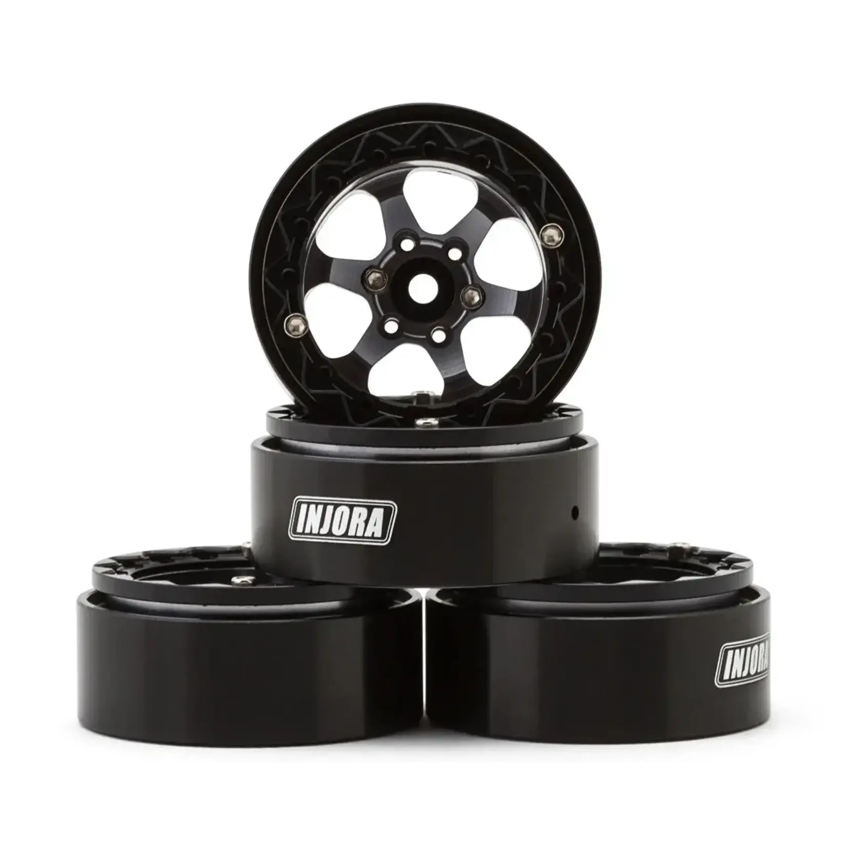 Injora 1.3" 6-Slot Aluminum Micro Crawler Beadlock Wheels (23g ea) (Grey/Black) (4)