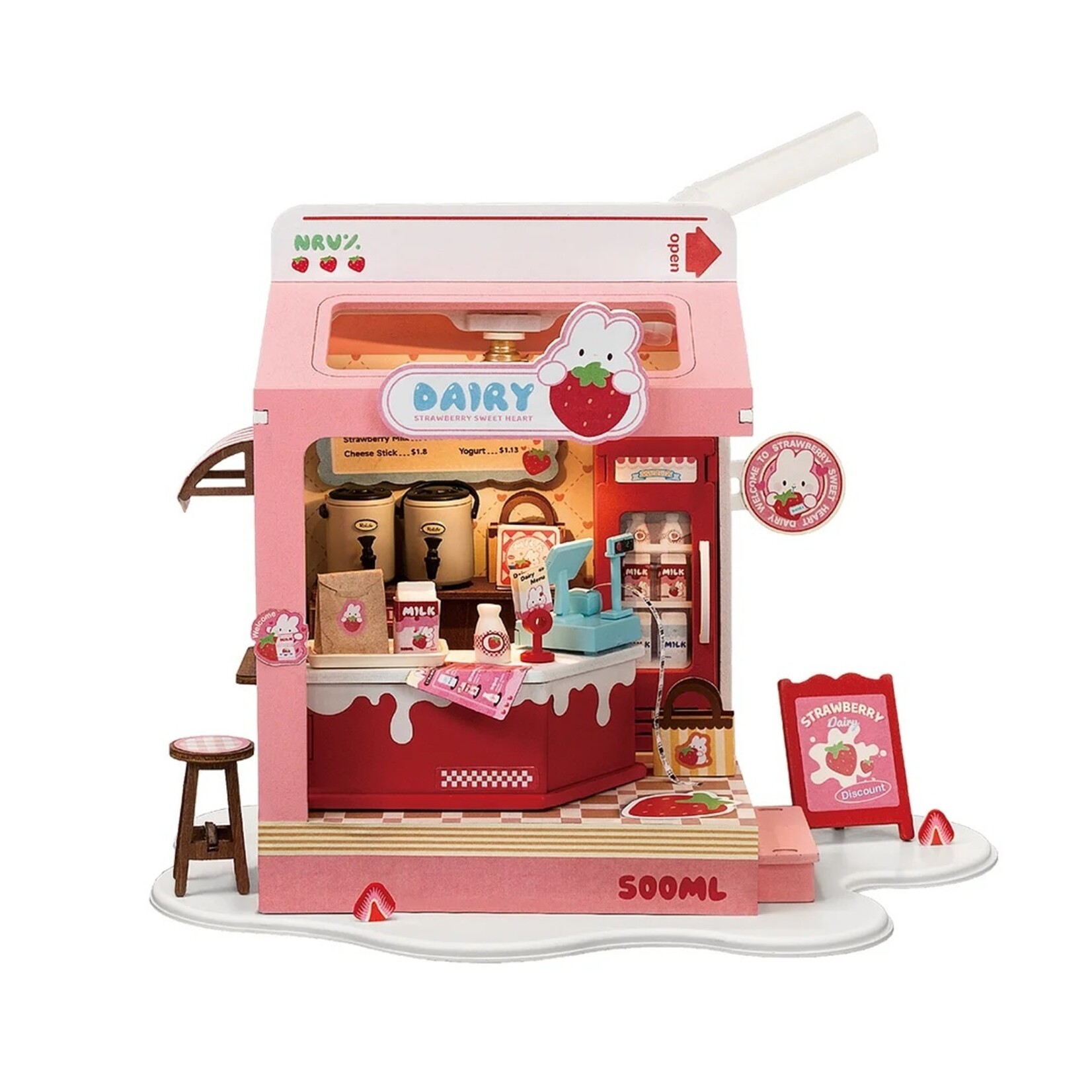 Robotime Rolife Food Box Shop, Strawberry Milk Box