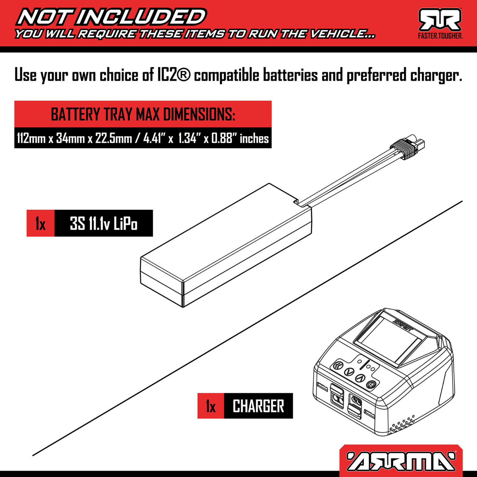 Arrma 1/16 MINI KRATON 3S DSC 4X4 RTR Brushless Speed Truck , Black/Red