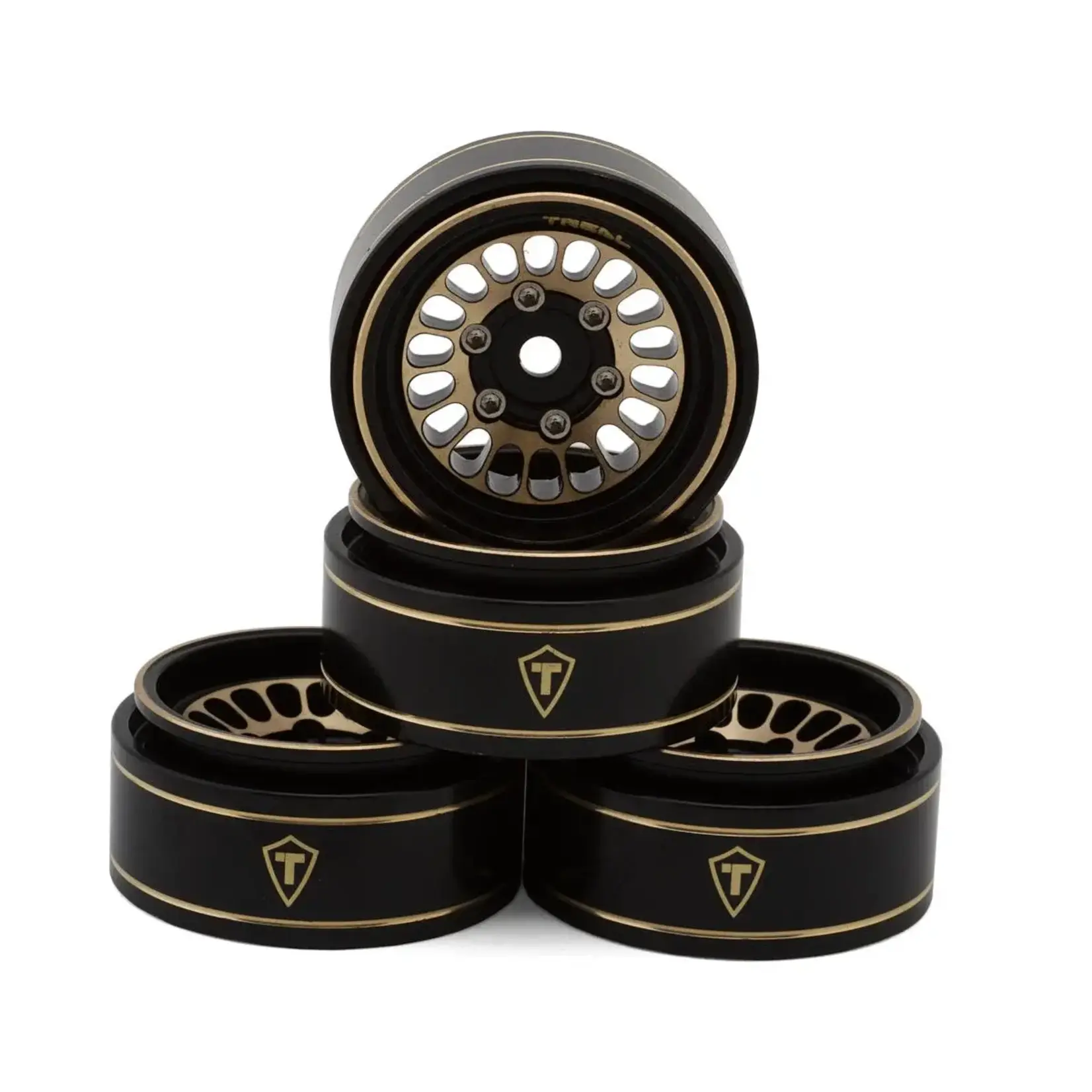 Treal Hobby Type D 1.0" Brass Beadlock Crawler Wheels (Black/Gold) (40g ea) (4)