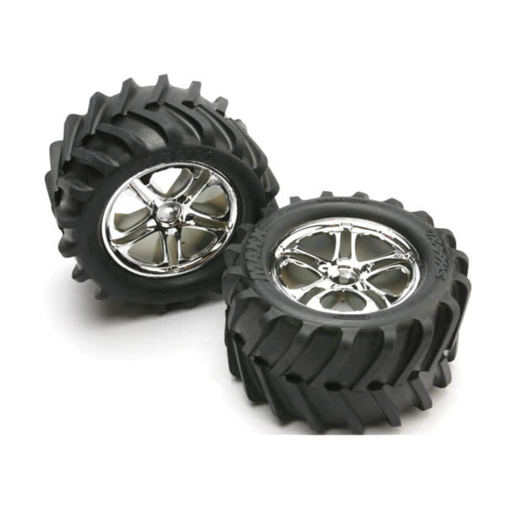 Traxxas Split-Spoke 3.8" Chrome Wheels & Chevron Tires (2)