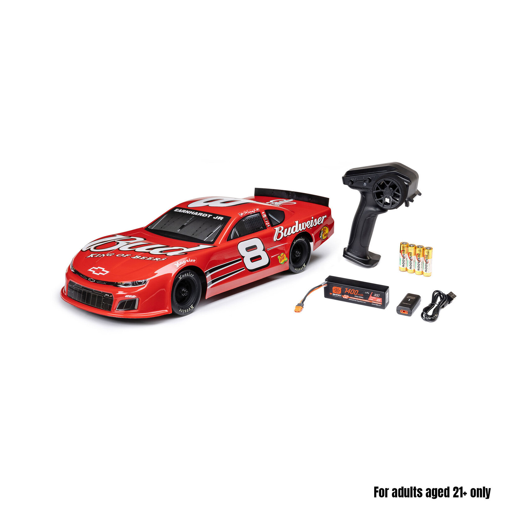 Losi 1/12 Asphalt Late Model RC Race Car Dale Earnhardt Jr. No. 8 2025 Budweiser Chevrolet ZL1 2S AWD On-Road (Battery & Charger Included), Red