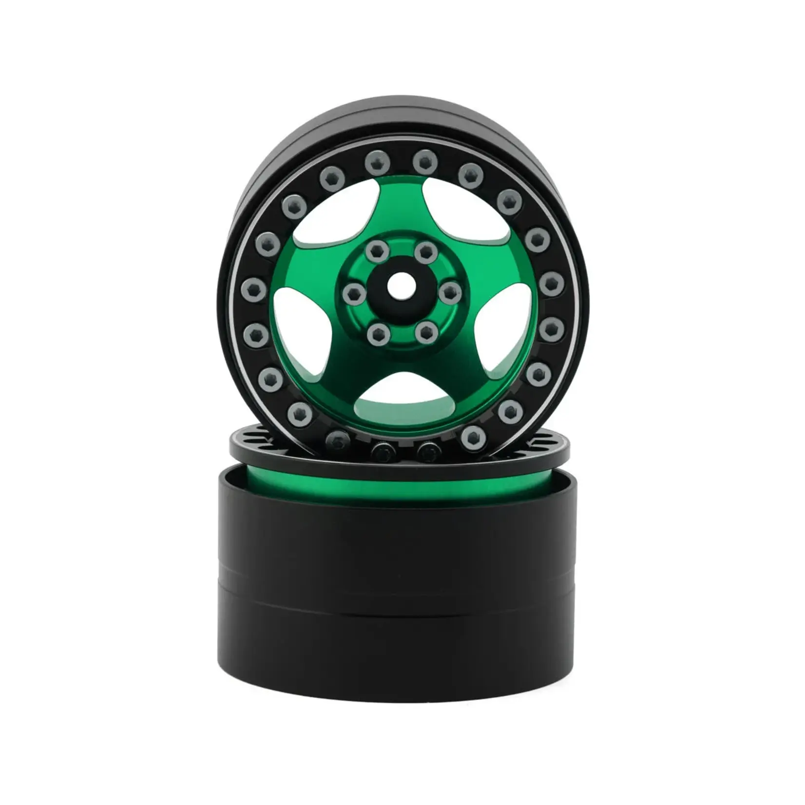 Treal Hobby Type C 2.2" 5-Spoke Aluminum 1/10 Rock Crawler Beadlock Wheels (Green) (2) (137g ea)