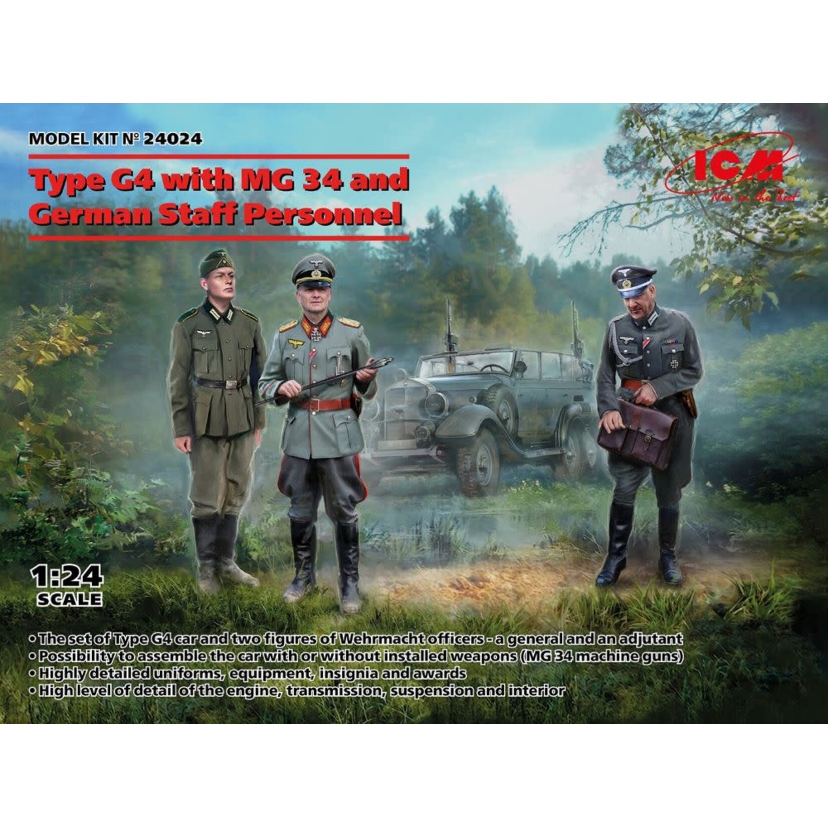 1/24 WWII German Type G4 Vehicle w/MG 34 & German Staff Personnel (3)