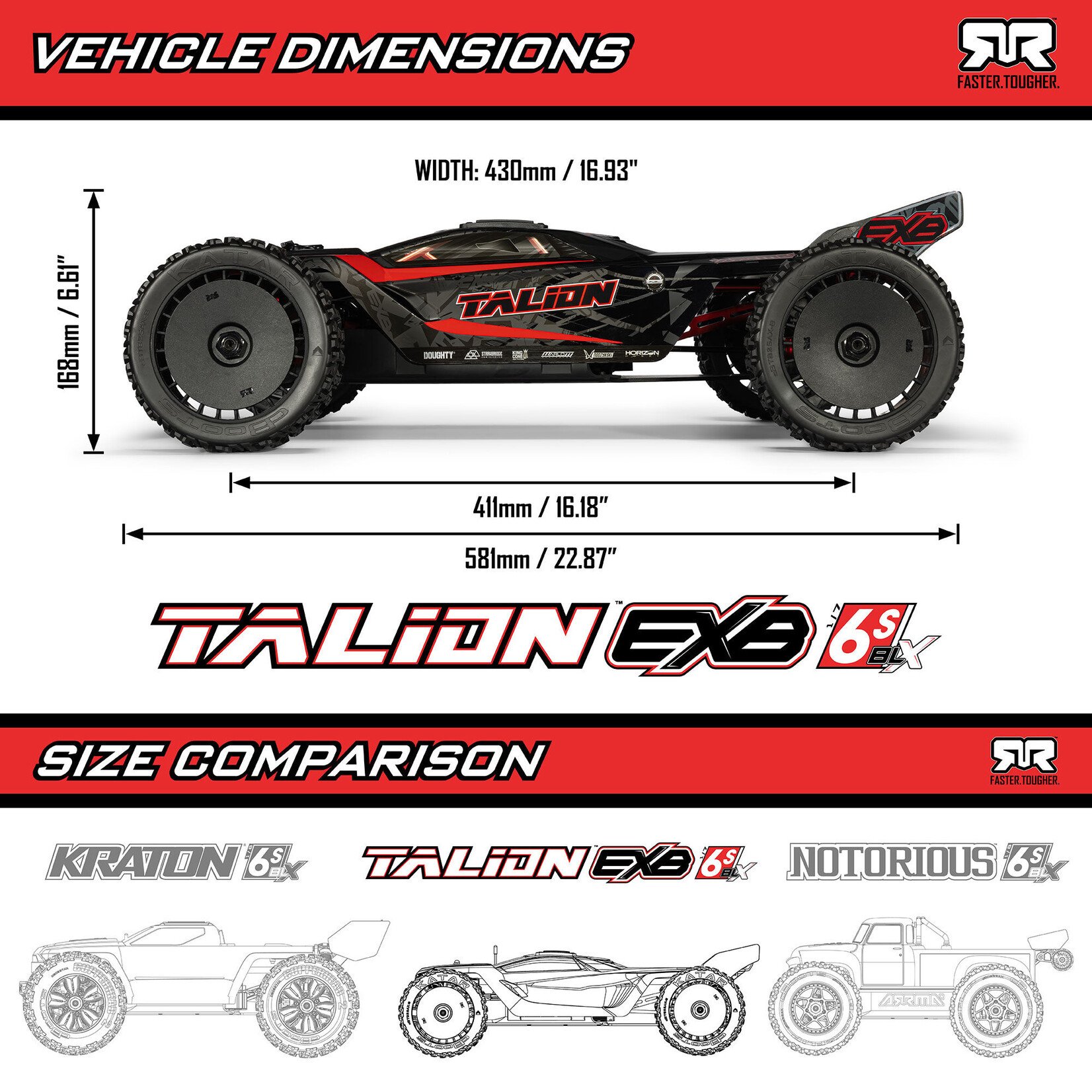 Arrma 1/7 TALION 6S EXB 4X4 RTR Brushless Speed Truck, Black