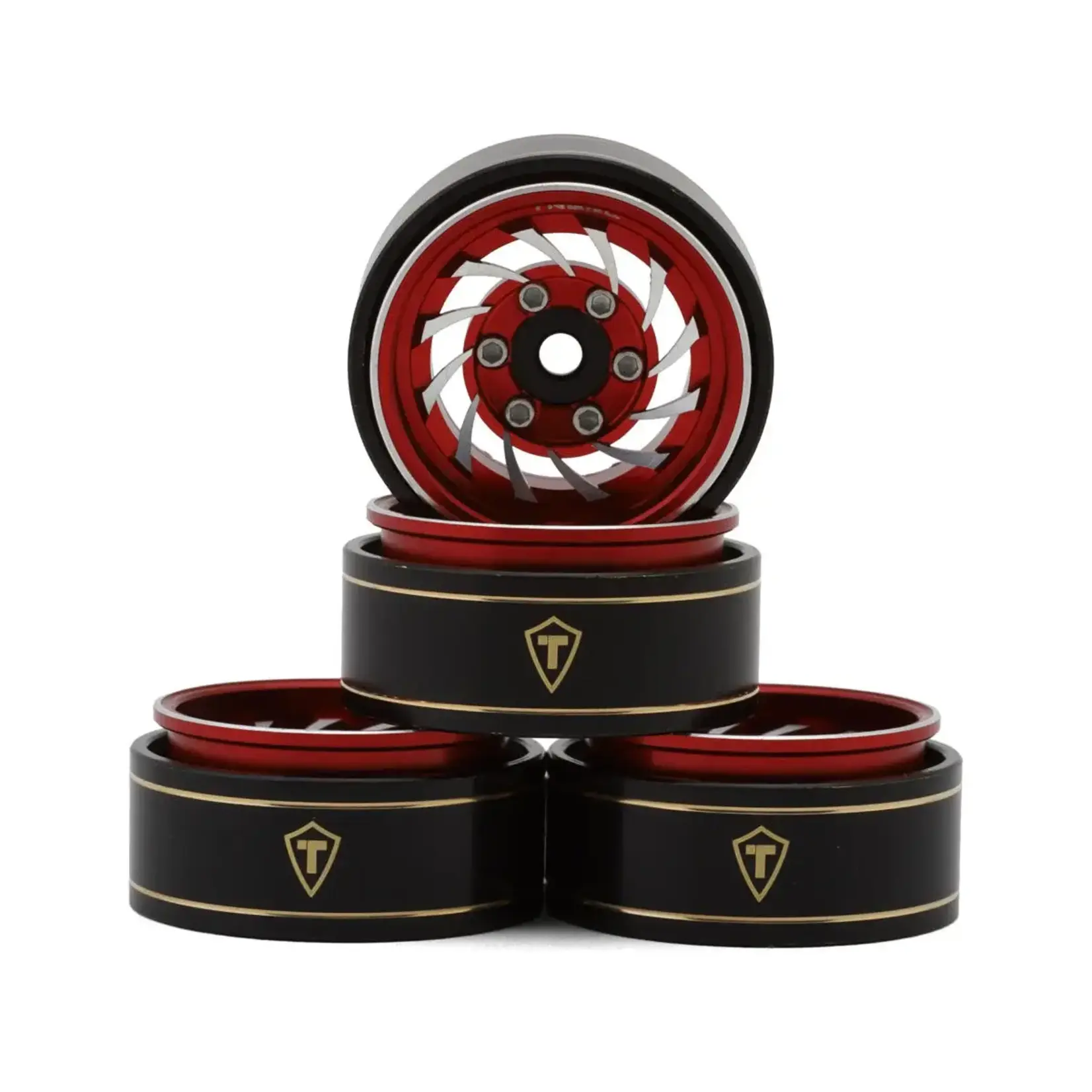 Treal Hobby Type L 1.0" Aluminum Cyclone Beadlock Wheels (Red) (4) (27.5g ea)