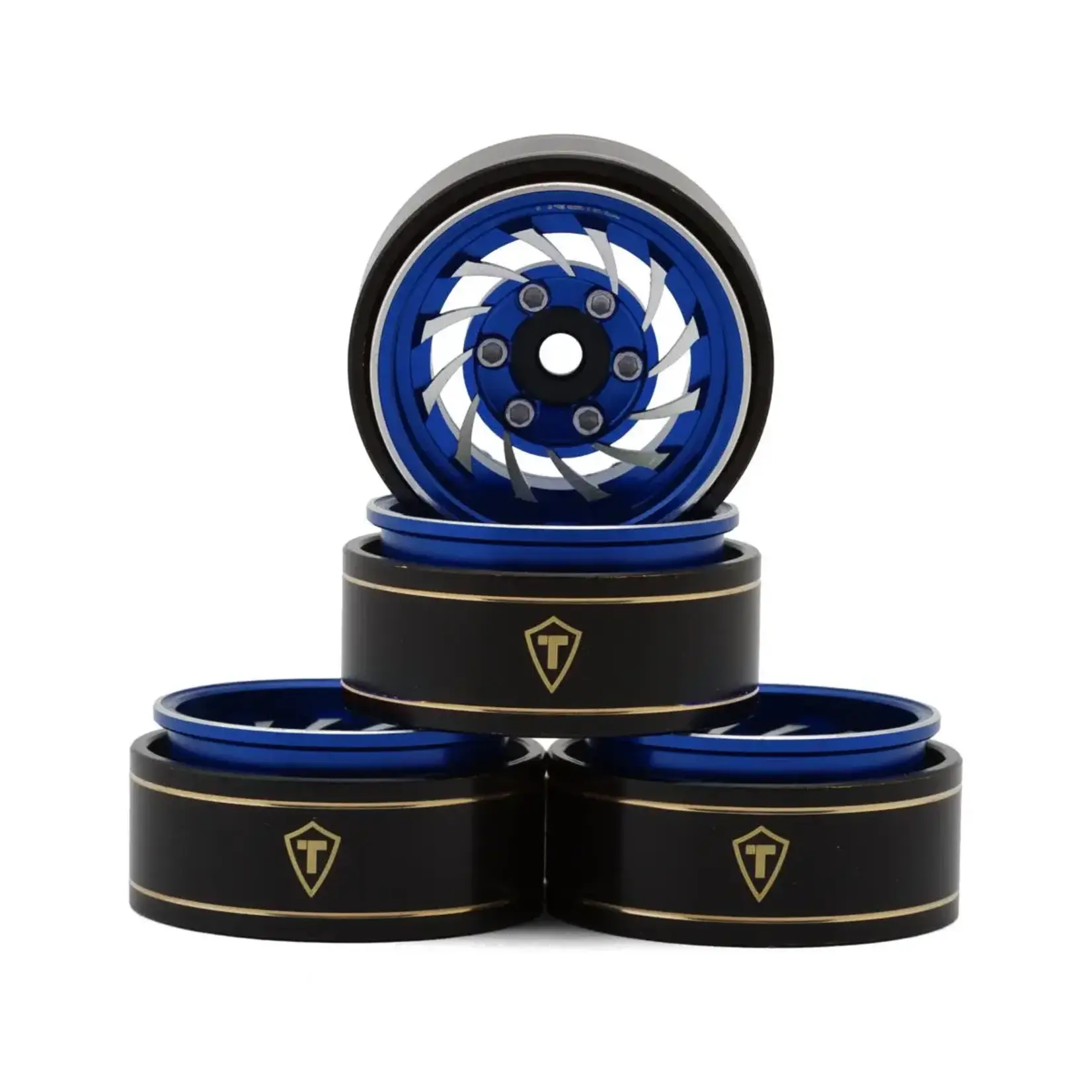 Treal Hobby Type L 1.0" Aluminum Cyclone Beadlock Wheels (Blue) (4) (27.5g ea)
