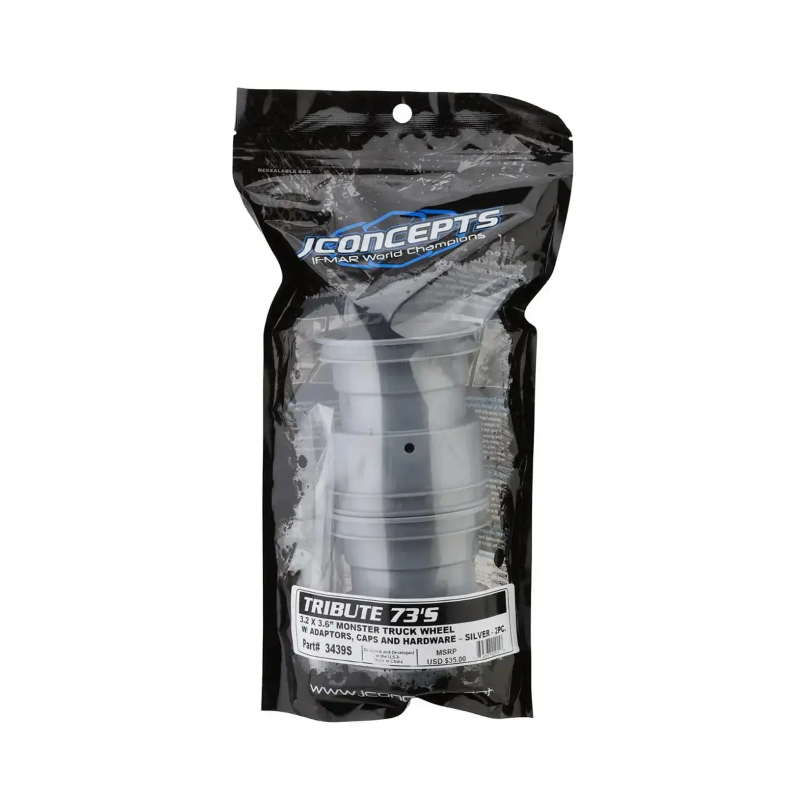 JConcepts Tribute 73's Monster Truck wheel w/Adaptors (Grey) (2) (3.2x3.6")