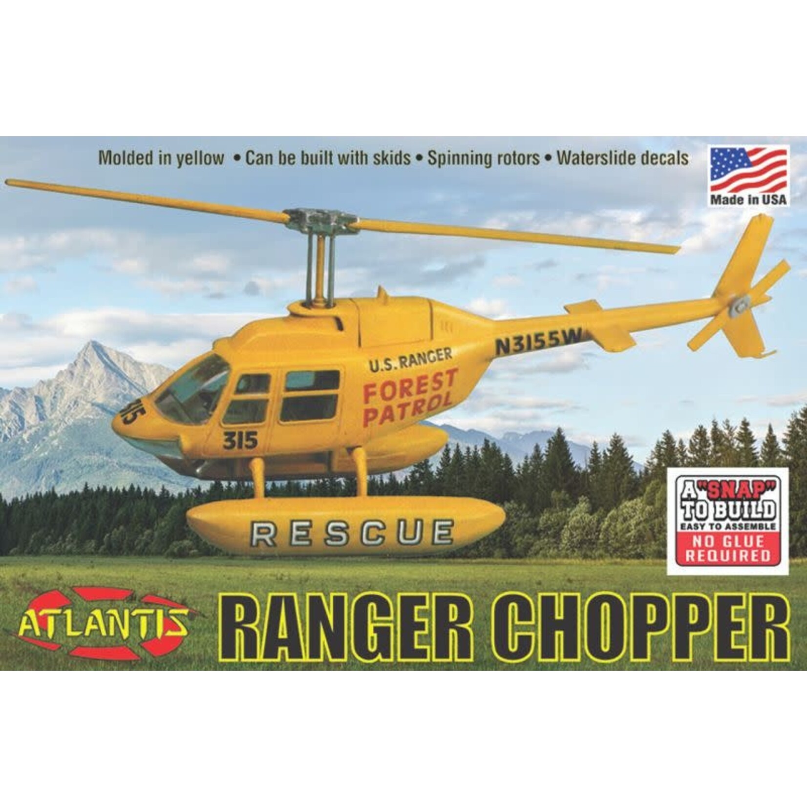 Atlantis 1/72 Forest Patrol Rescue Helicopter Snap Plastic Model