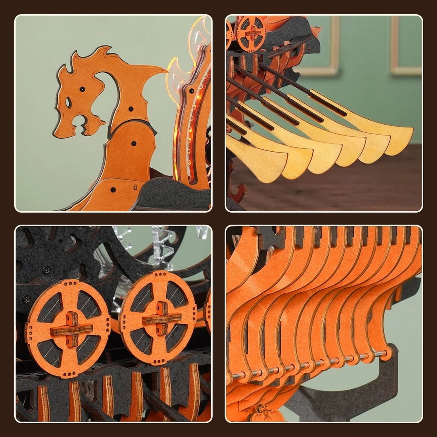 Robotime Viking Dragon Ship, Mechanical 3D Wooden Puzzle
